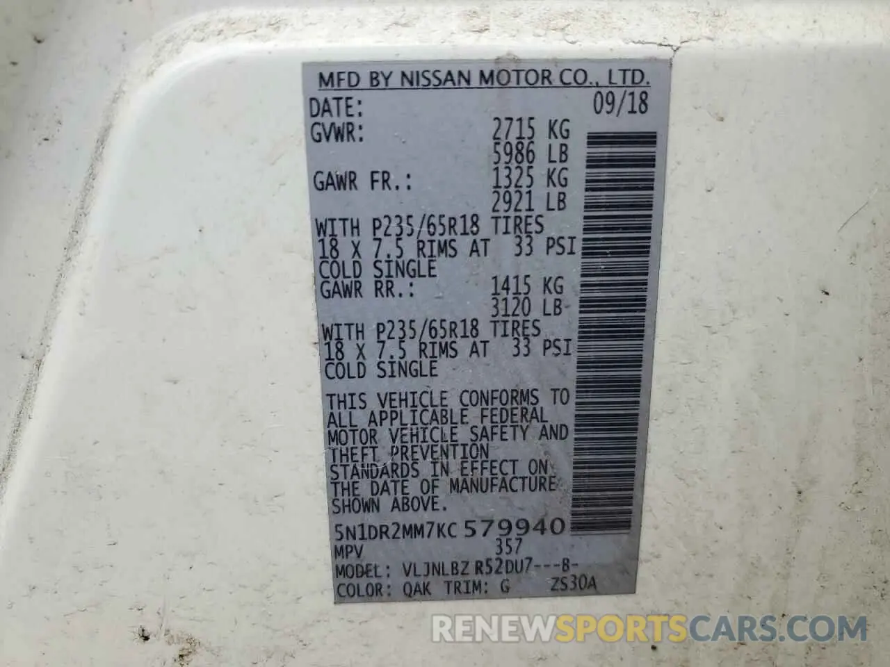 13 Photograph of a damaged car 5N1DR2MM7KC579940 NISSAN PATHFINDER 2019
