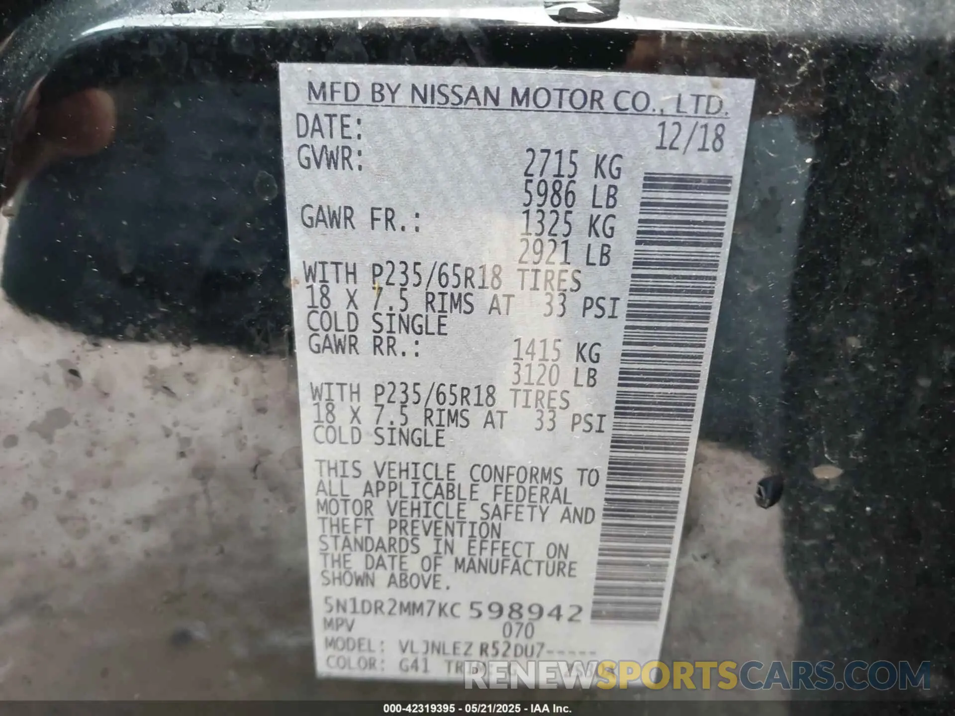 9 Photograph of a damaged car 5N1DR2MM7KC598942 NISSAN PATHFINDER 2019