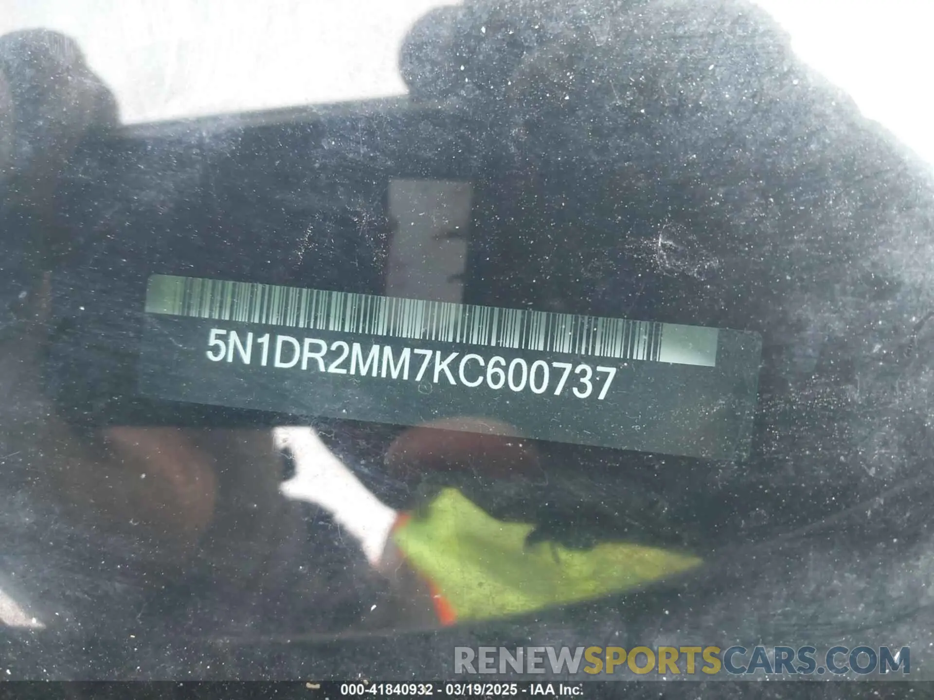 9 Photograph of a damaged car 5N1DR2MM7KC600737 NISSAN PATHFINDER 2019