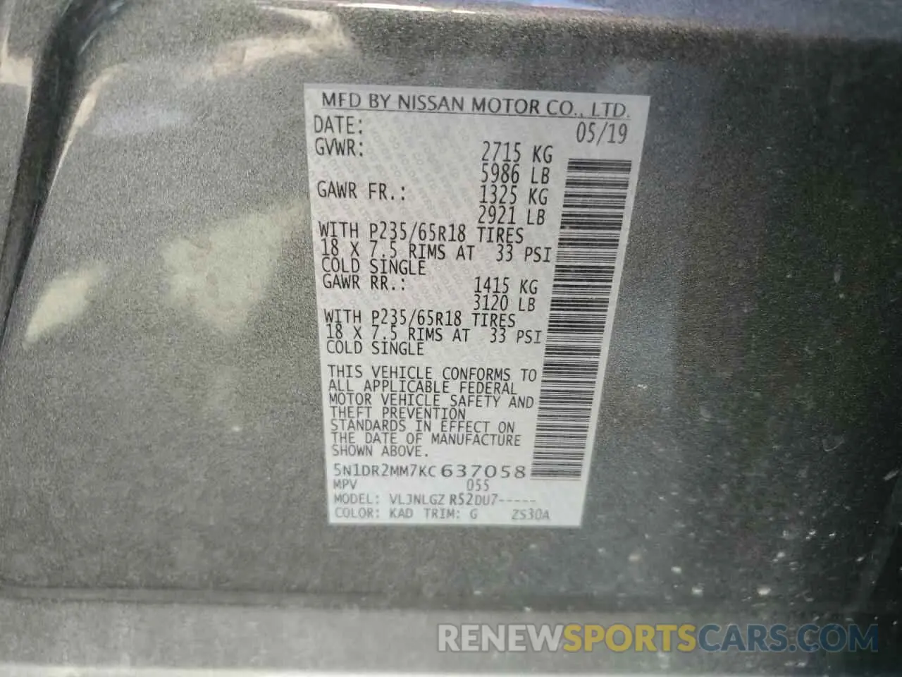 13 Photograph of a damaged car 5N1DR2MM7KC637058 NISSAN PATHFINDER 2019