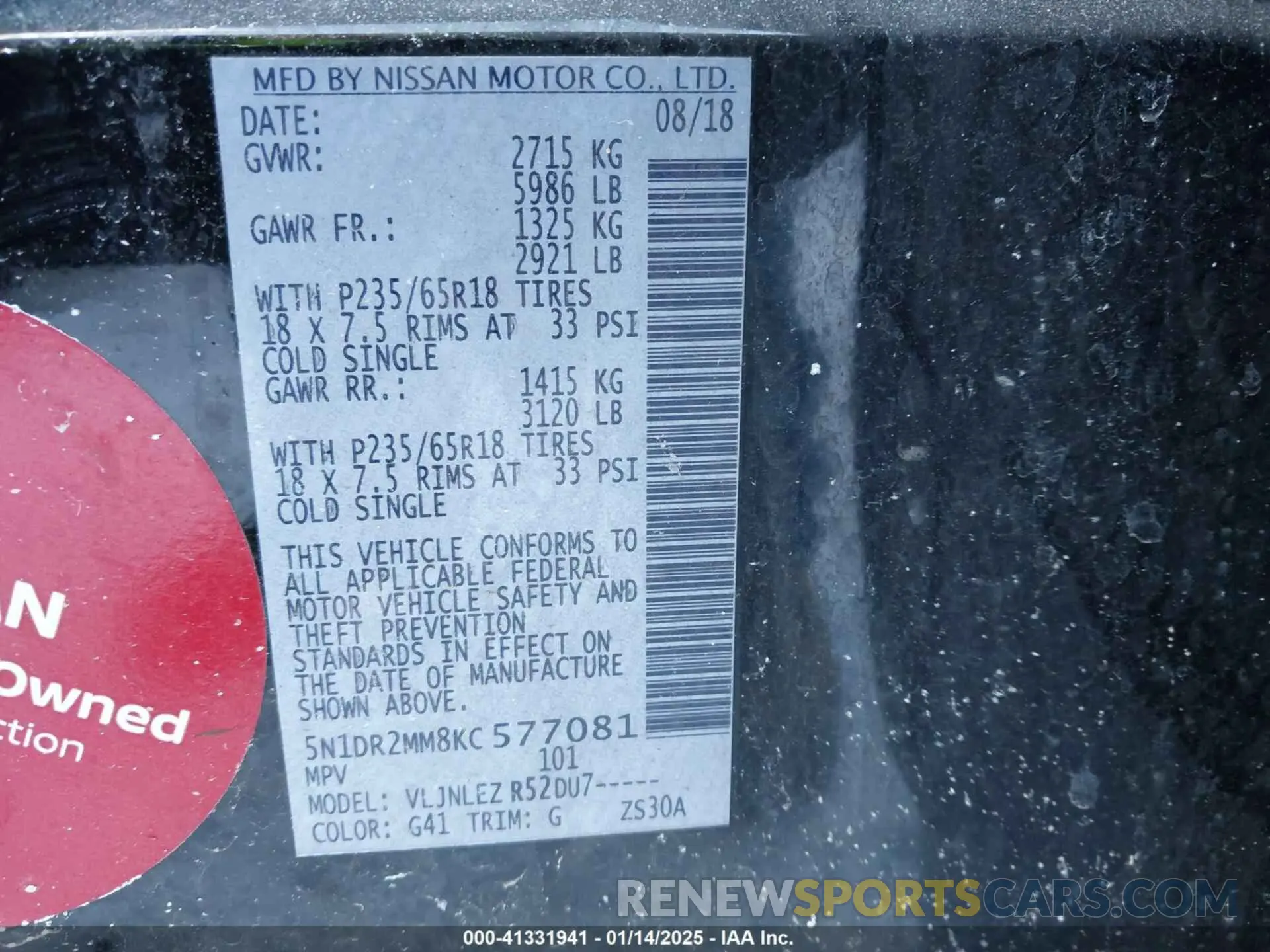 9 Photograph of a damaged car 5N1DR2MM8KC577081 NISSAN PATHFINDER 2019