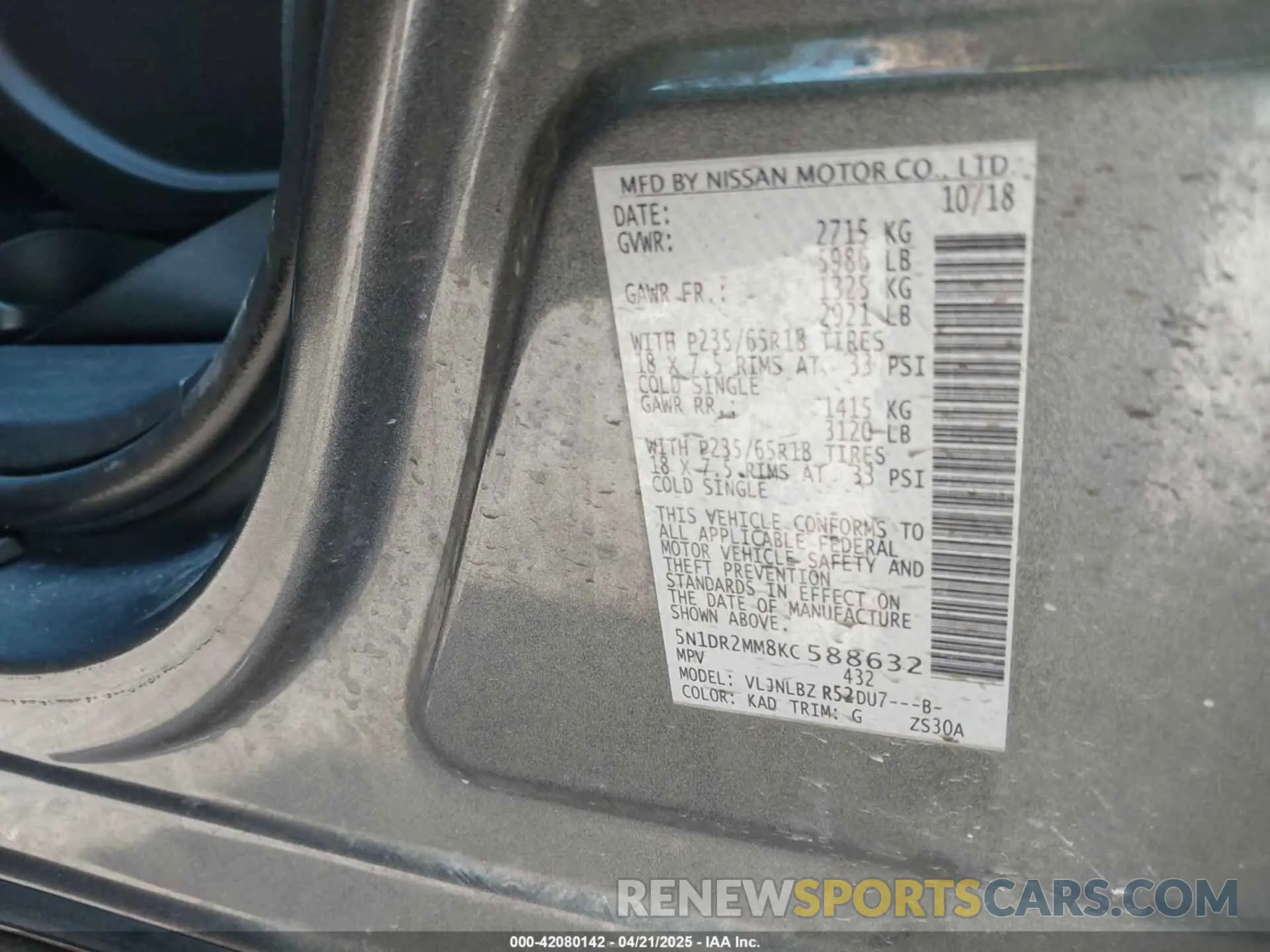 9 Photograph of a damaged car 5N1DR2MM8KC588632 NISSAN PATHFINDER 2019