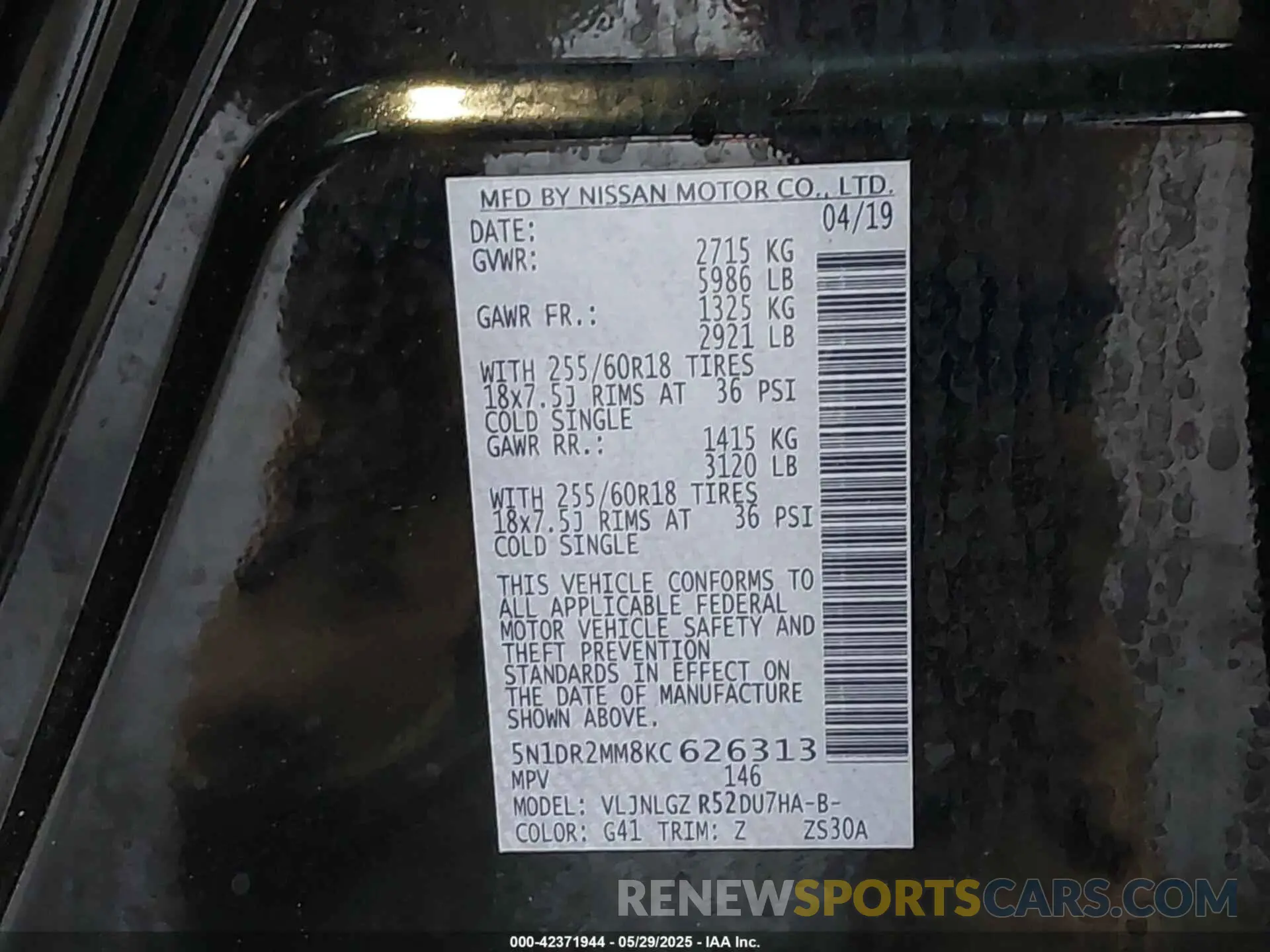 9 Photograph of a damaged car 5N1DR2MM8KC626313 NISSAN PATHFINDER 2019