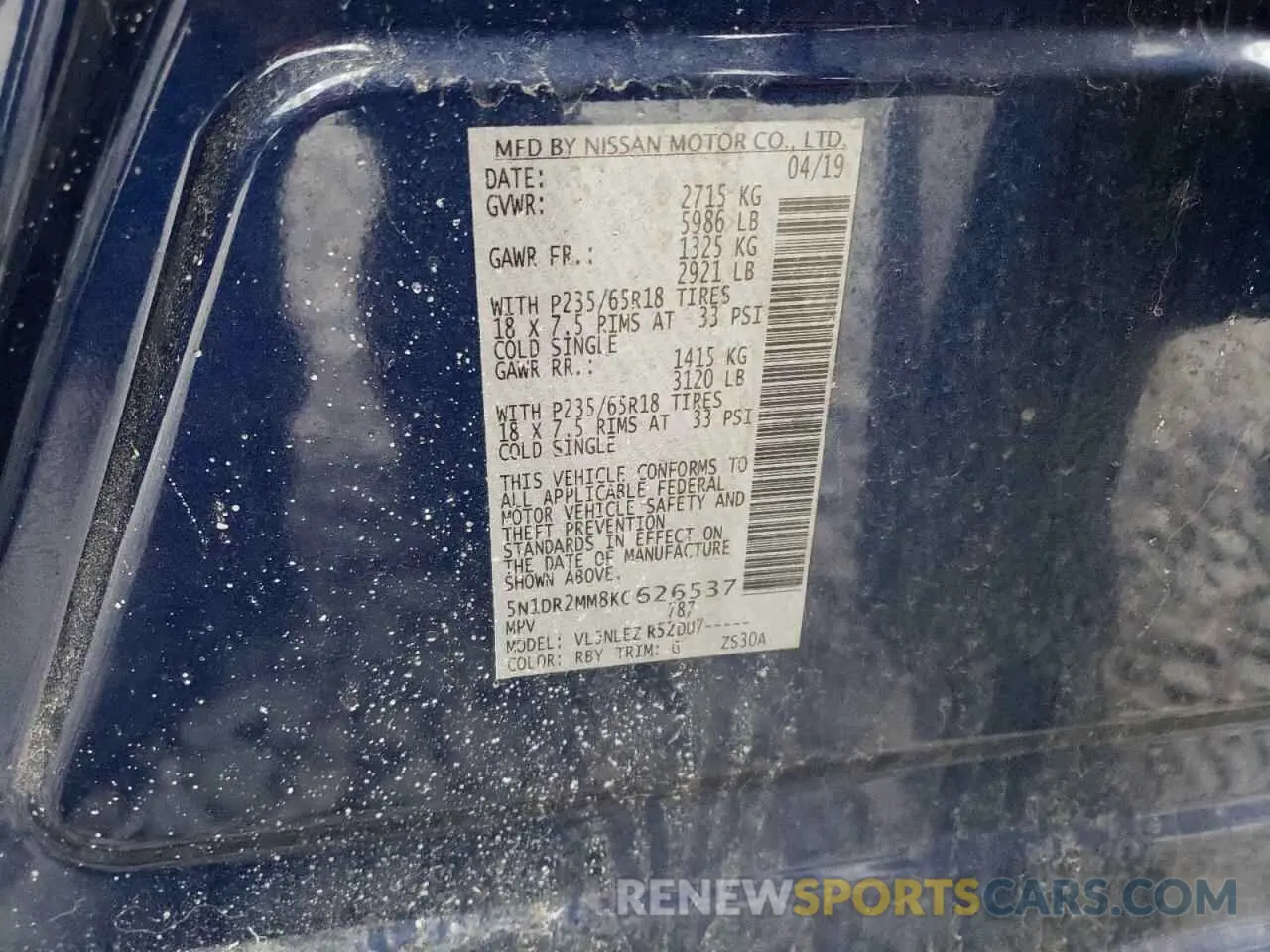 16 Photograph of a damaged car 5N1DR2MM8KC626537 NISSAN PATHFINDER 2019