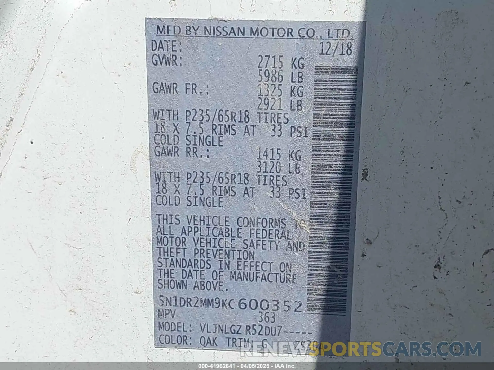 9 Photograph of a damaged car 5N1DR2MM9KC600352 NISSAN PATHFINDER 2019