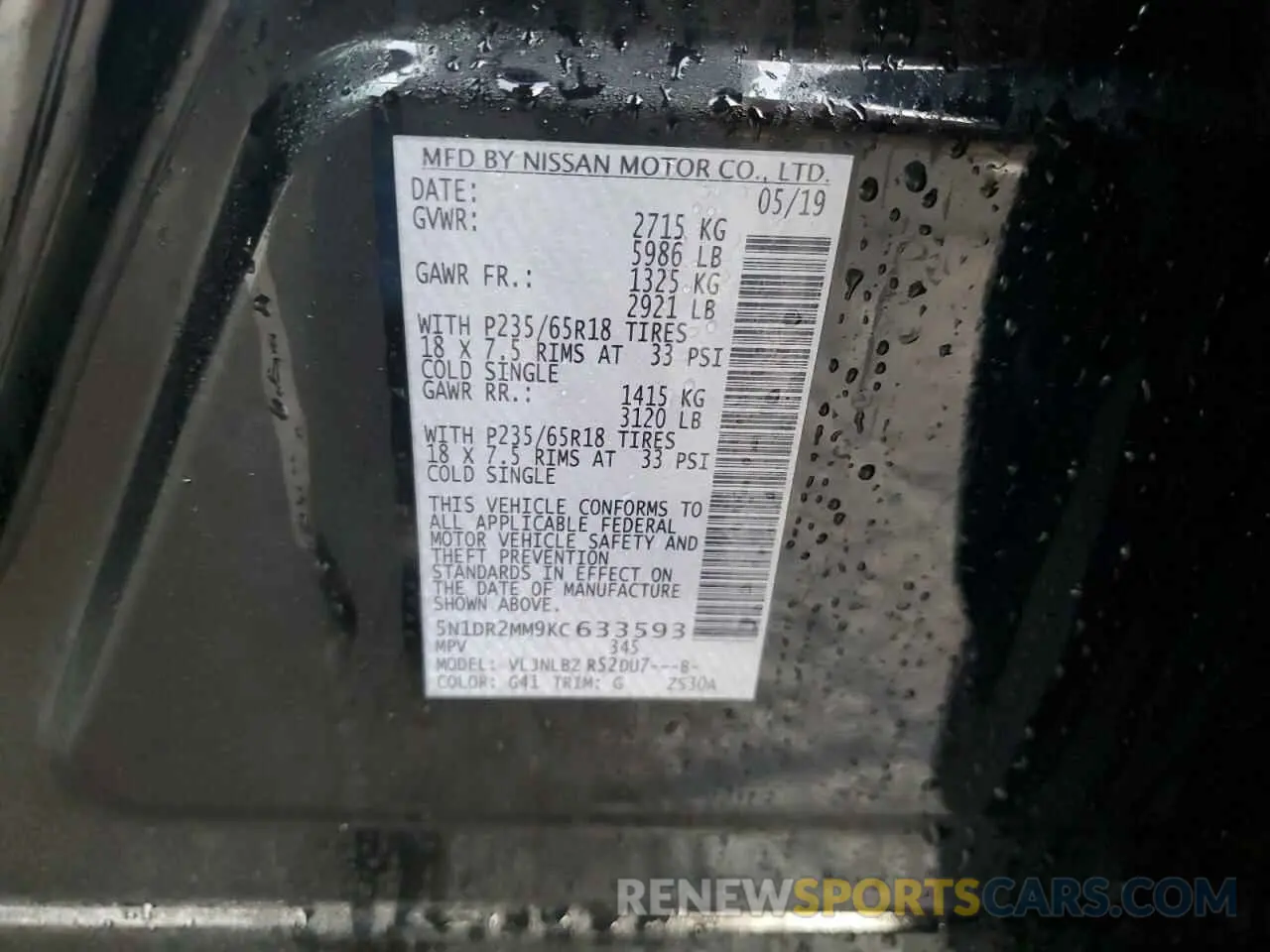 13 Photograph of a damaged car 5N1DR2MM9KC633593 NISSAN PATHFINDER 2019