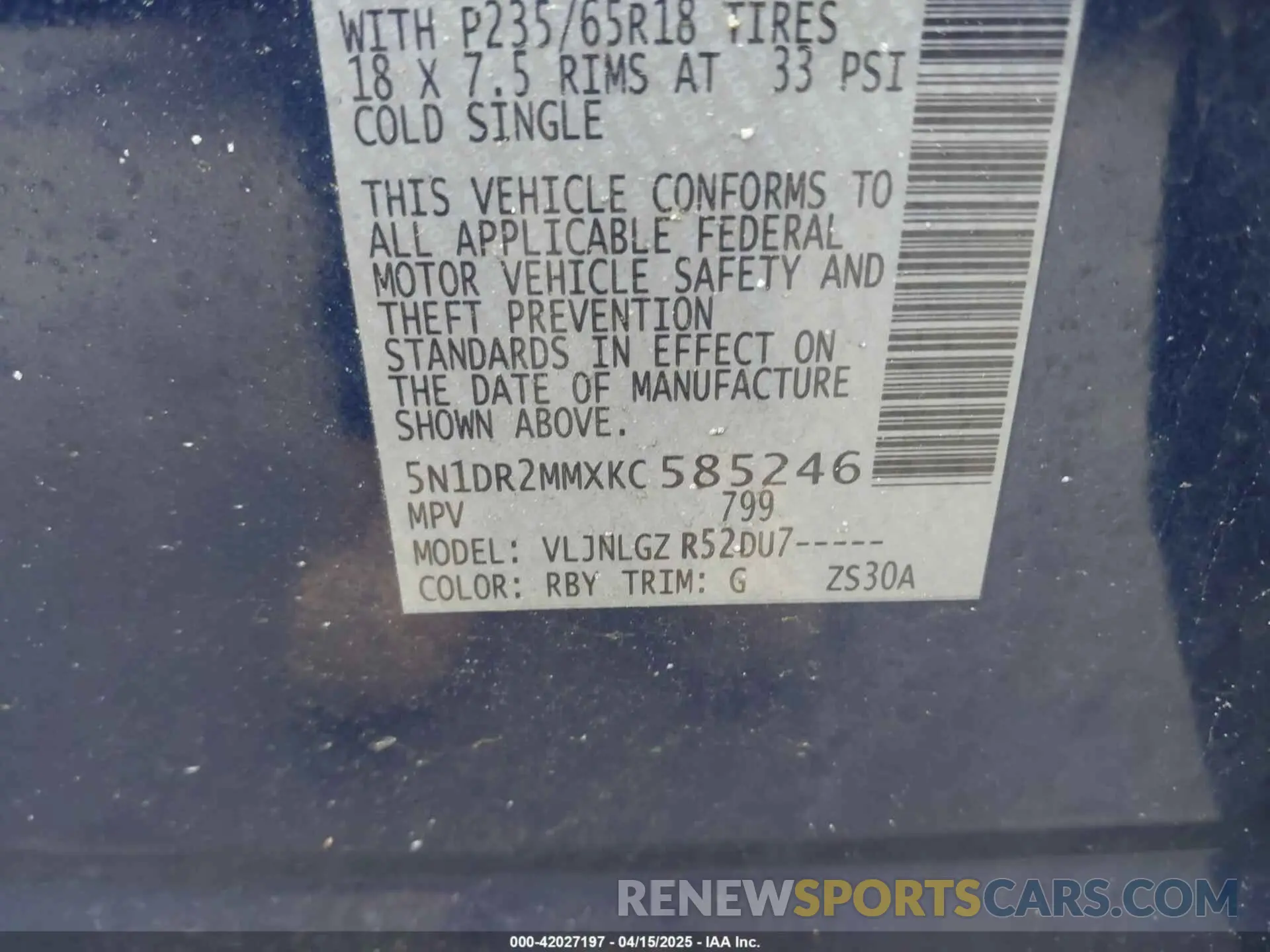 9 Photograph of a damaged car 5N1DR2MMXKC585246 NISSAN PATHFINDER 2019