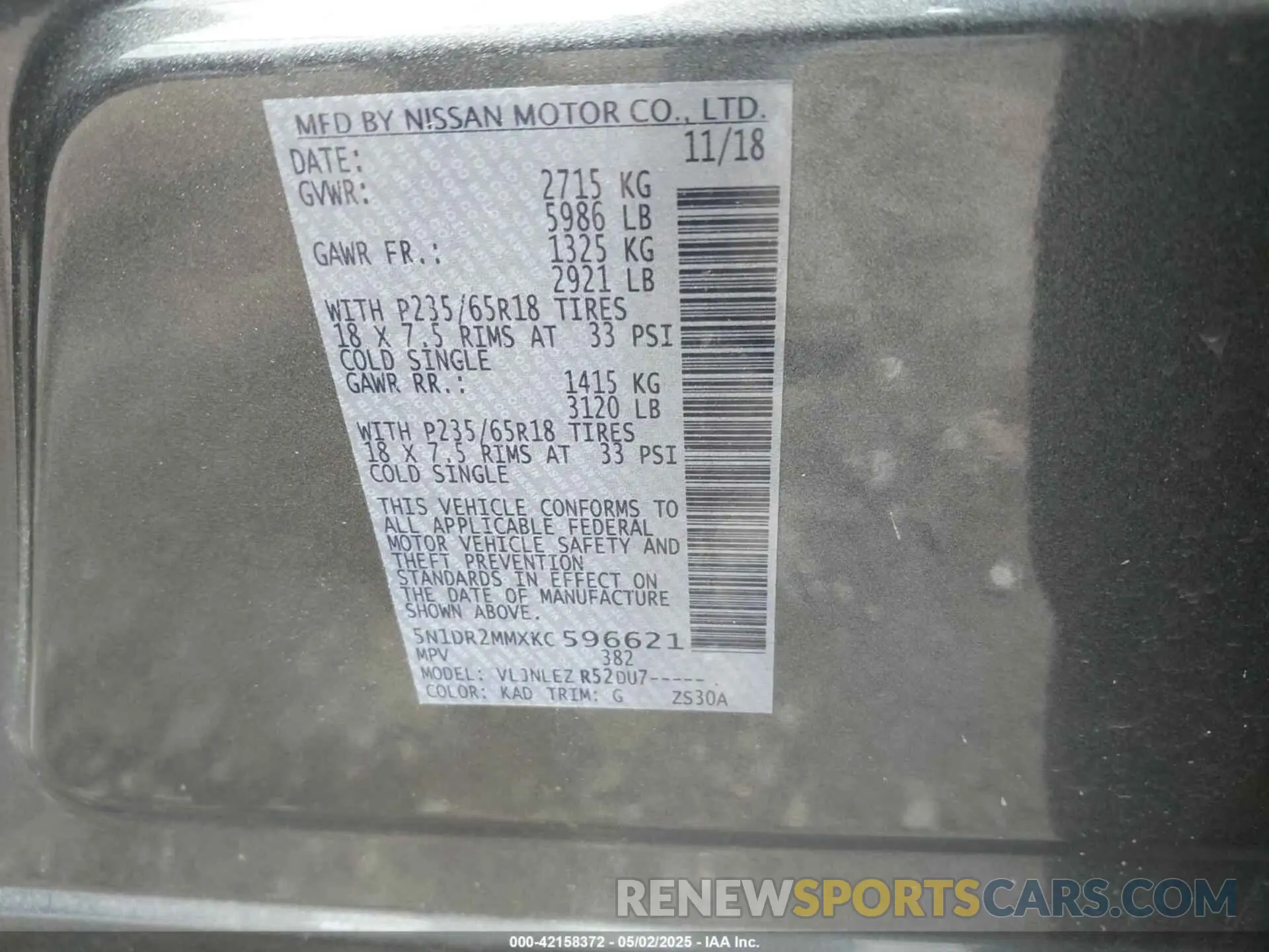 9 Photograph of a damaged car 5N1DR2MMXKC596621 NISSAN PATHFINDER 2019