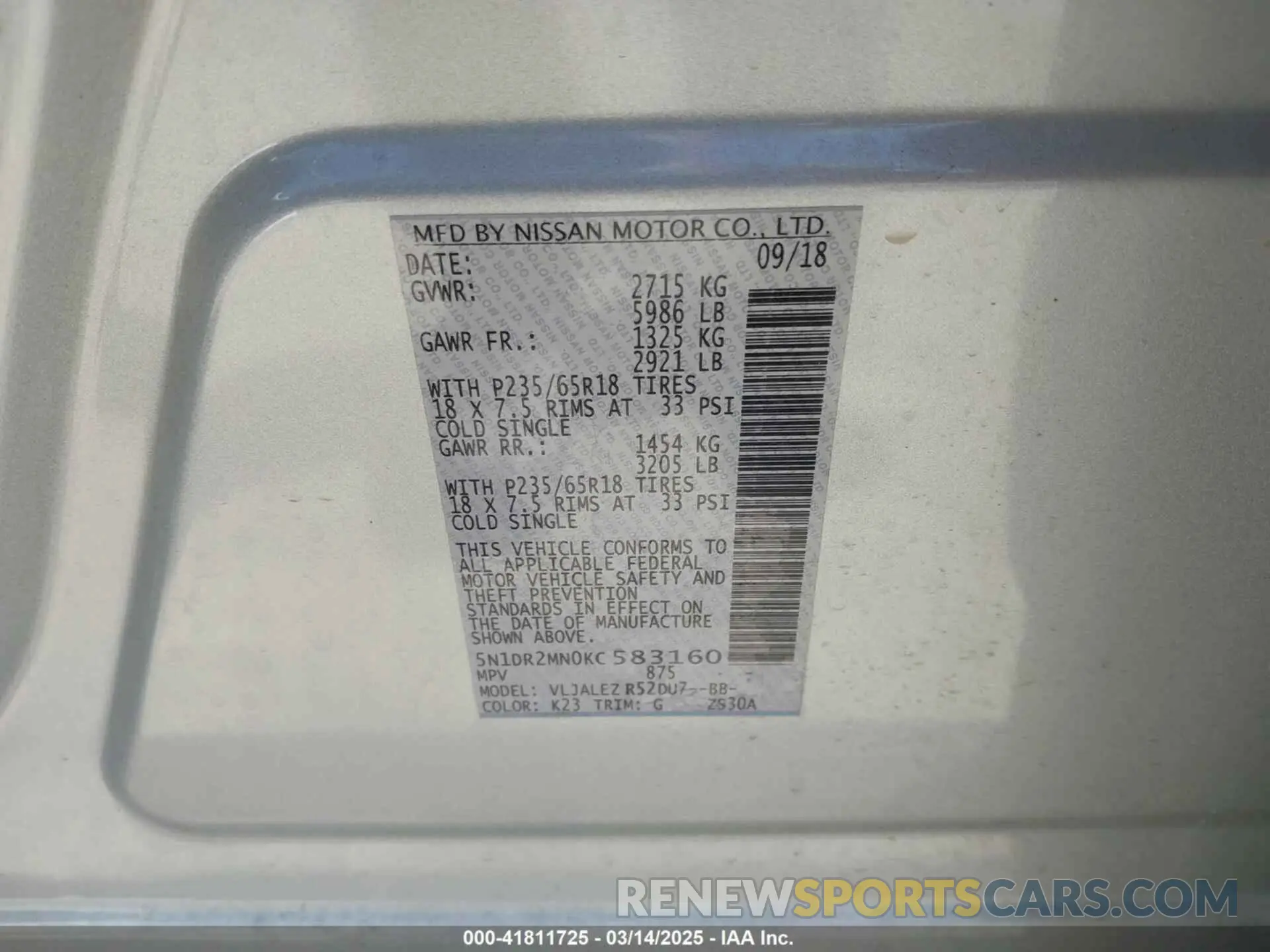 9 Photograph of a damaged car 5N1DR2MN0KC583160 NISSAN PATHFINDER 2019