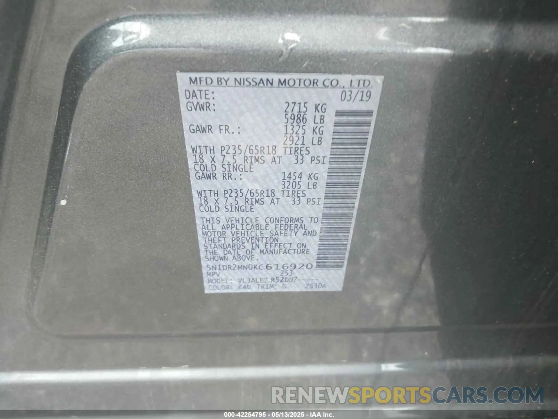 9 Photograph of a damaged car 5N1DR2MN0KC616920 NISSAN PATHFINDER 2019