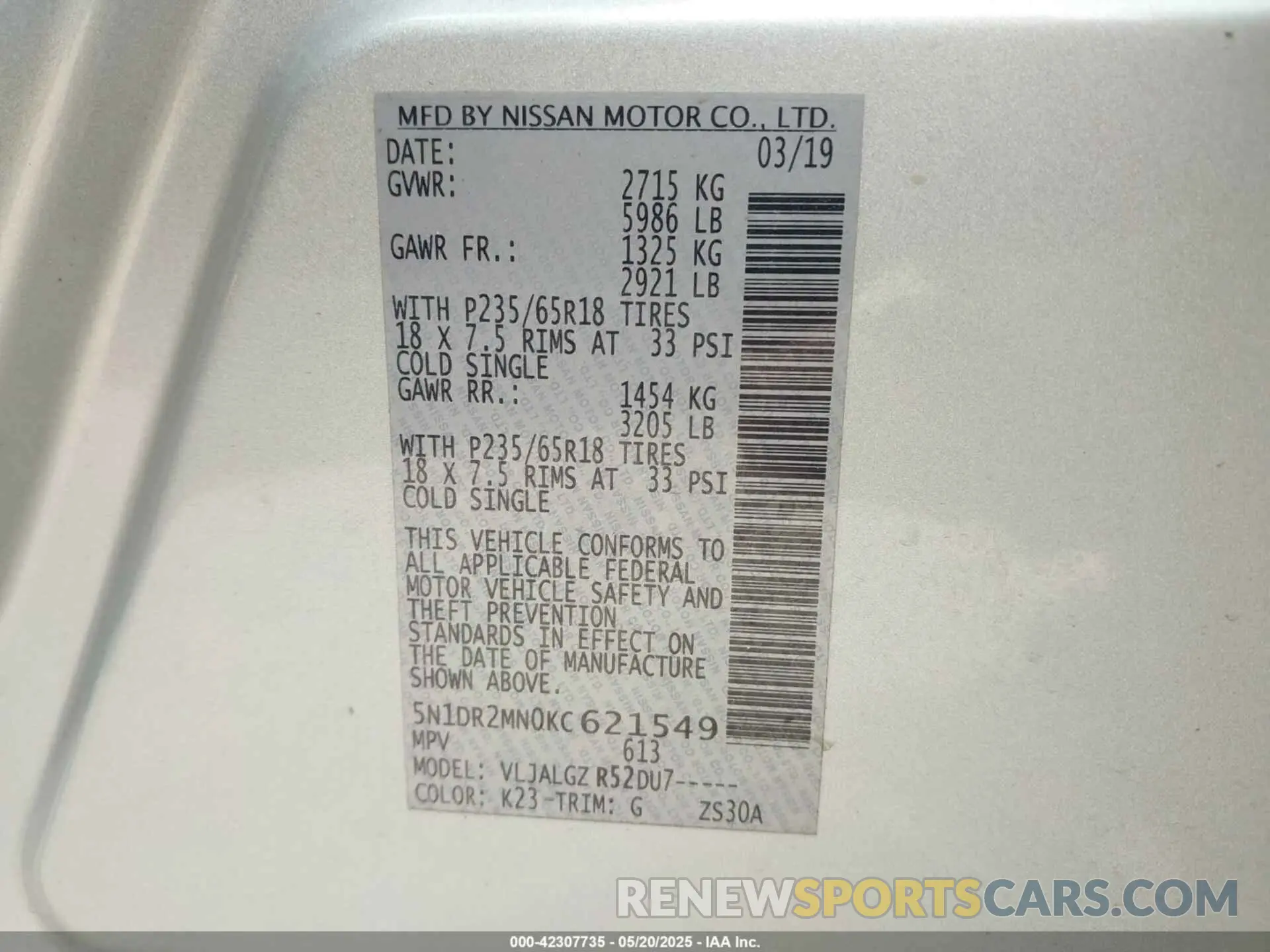 9 Photograph of a damaged car 5N1DR2MN0KC621549 NISSAN PATHFINDER 2019