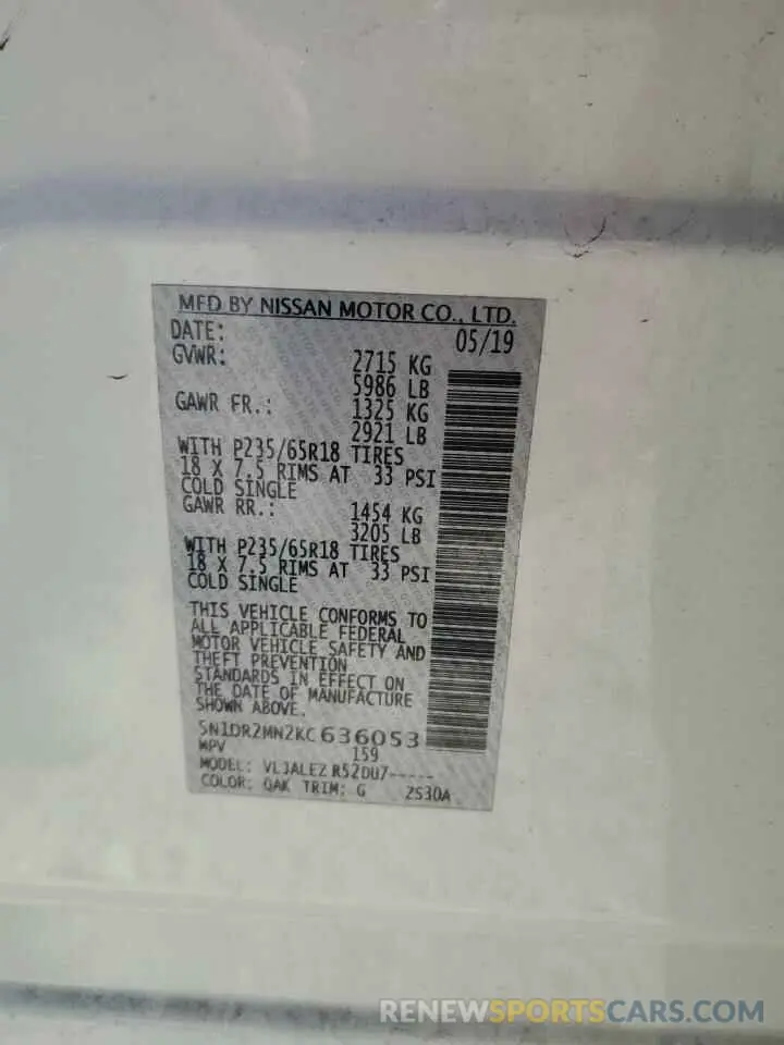 13 Photograph of a damaged car 5N1DR2MN2KC636053 NISSAN PATHFINDER 2019