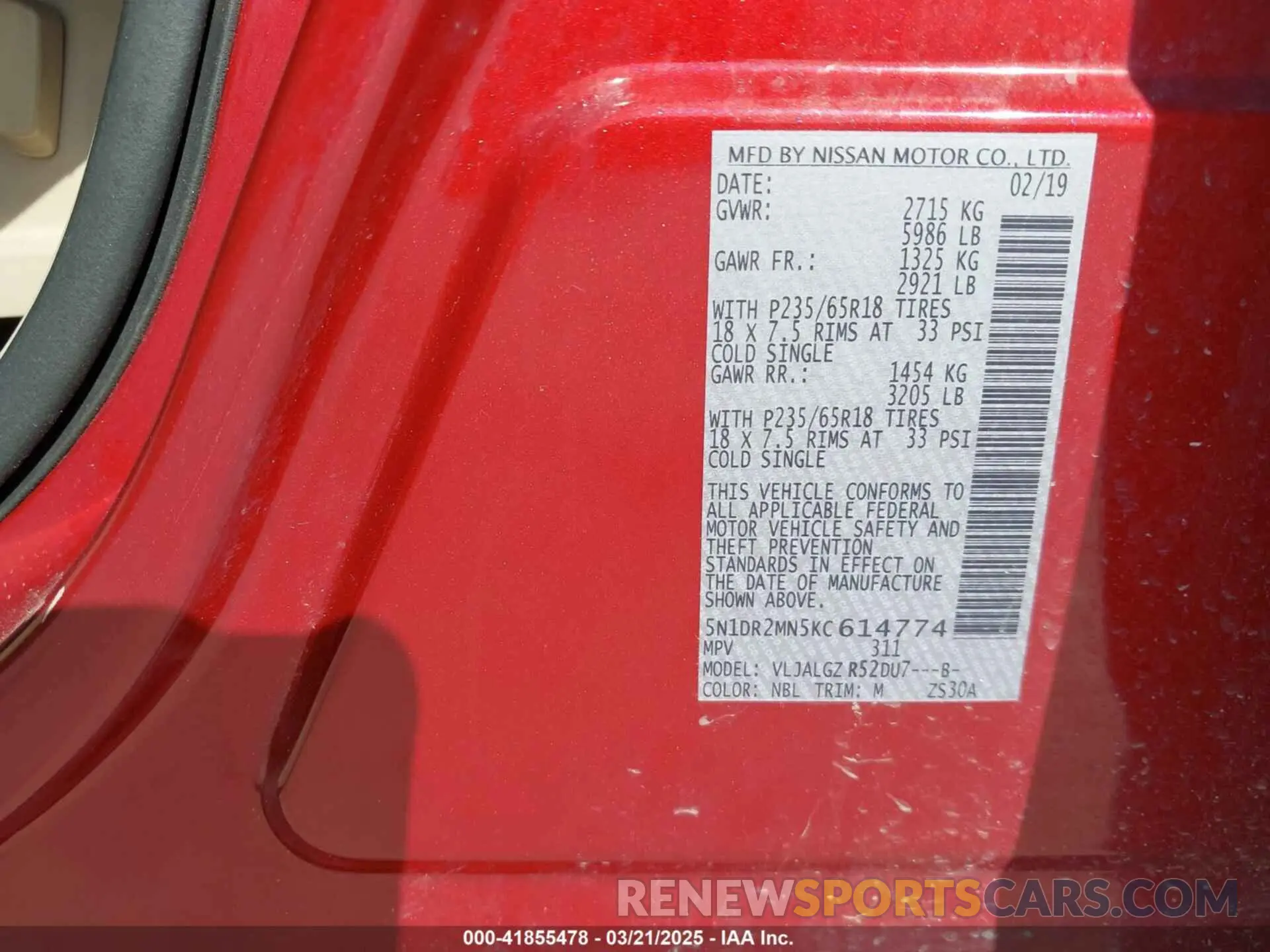 9 Photograph of a damaged car 5N1DR2MN5KC614774 NISSAN PATHFINDER 2019