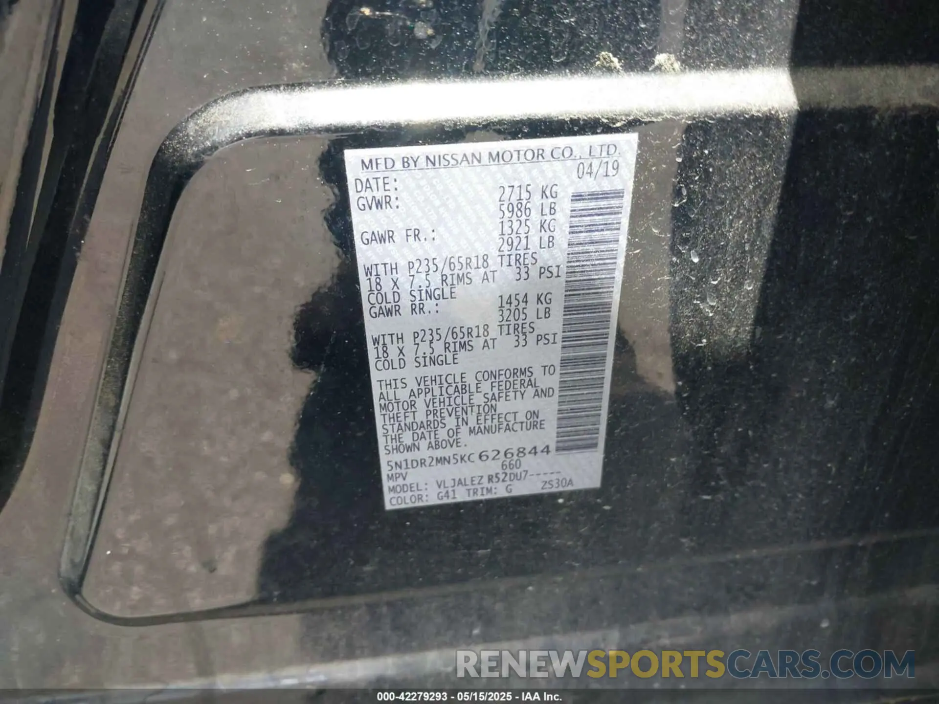 9 Photograph of a damaged car 5N1DR2MN5KC626844 NISSAN PATHFINDER 2019