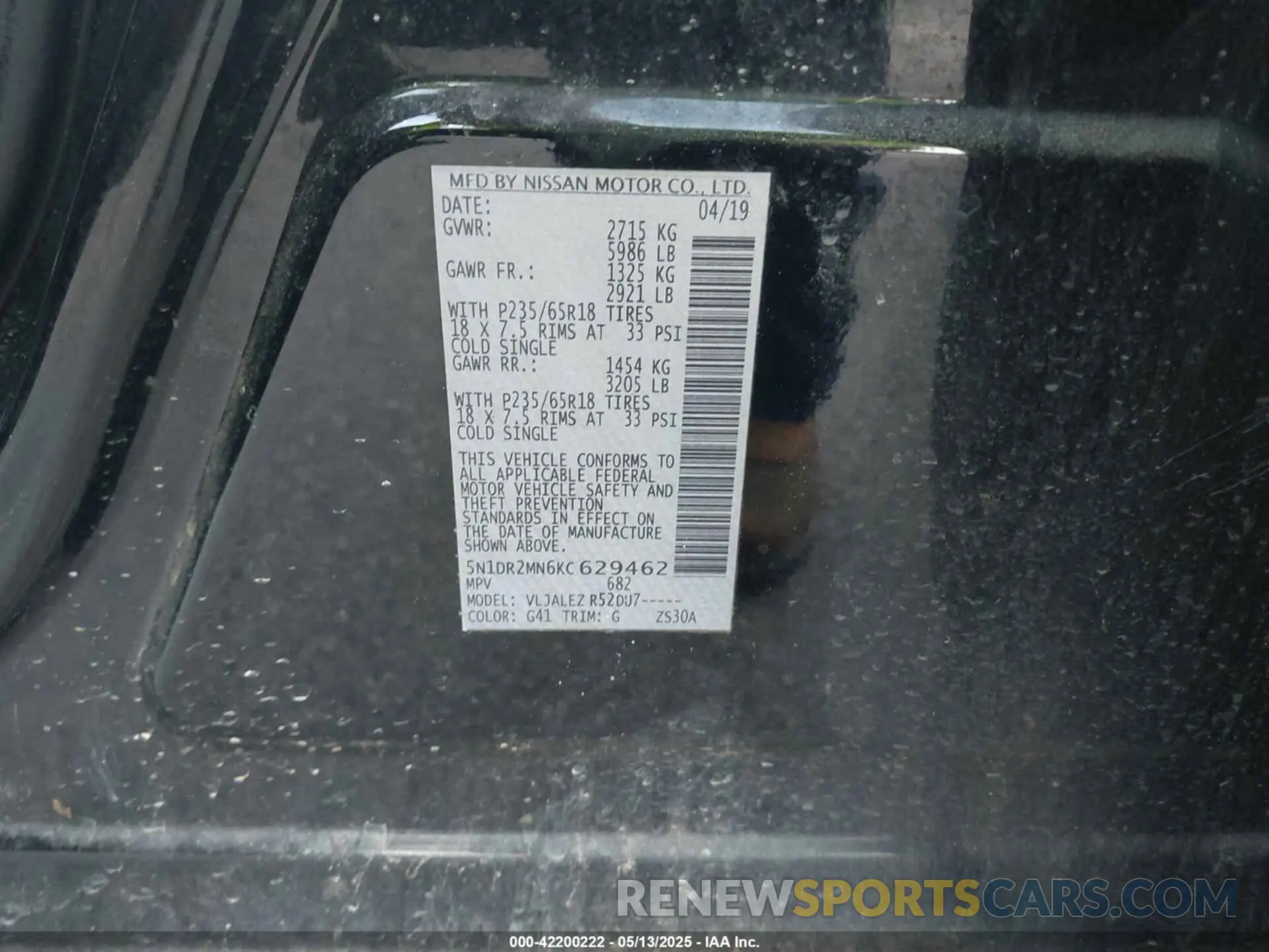 9 Photograph of a damaged car 5N1DR2MN6KC629462 NISSAN PATHFINDER 2019
