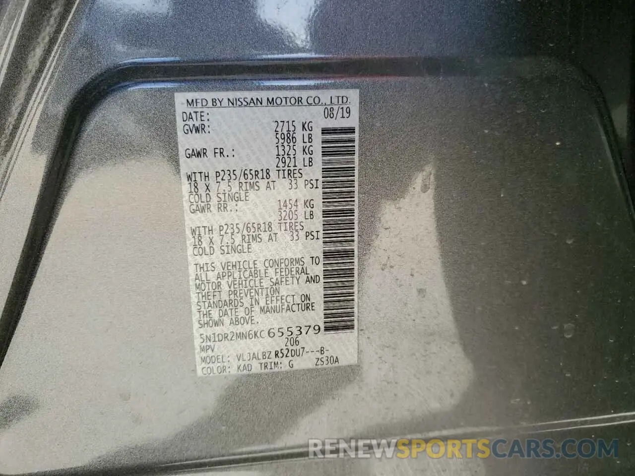 14 Photograph of a damaged car 5N1DR2MN6KC655379 NISSAN PATHFINDER 2019
