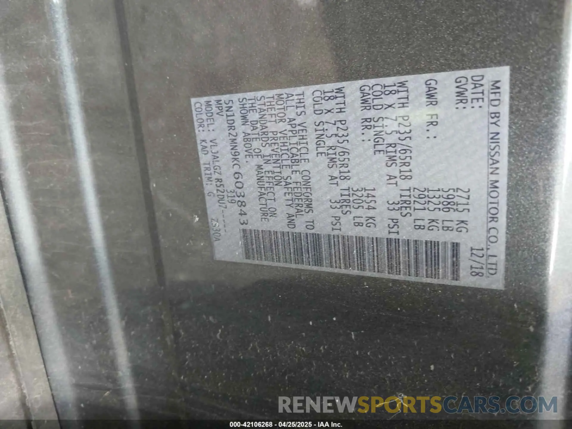 9 Photograph of a damaged car 5N1DR2MN9KC603843 NISSAN PATHFINDER 2019