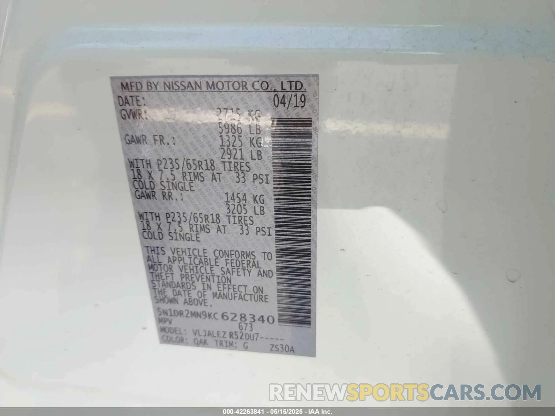 9 Photograph of a damaged car 5N1DR2MN9KC628340 NISSAN PATHFINDER 2019