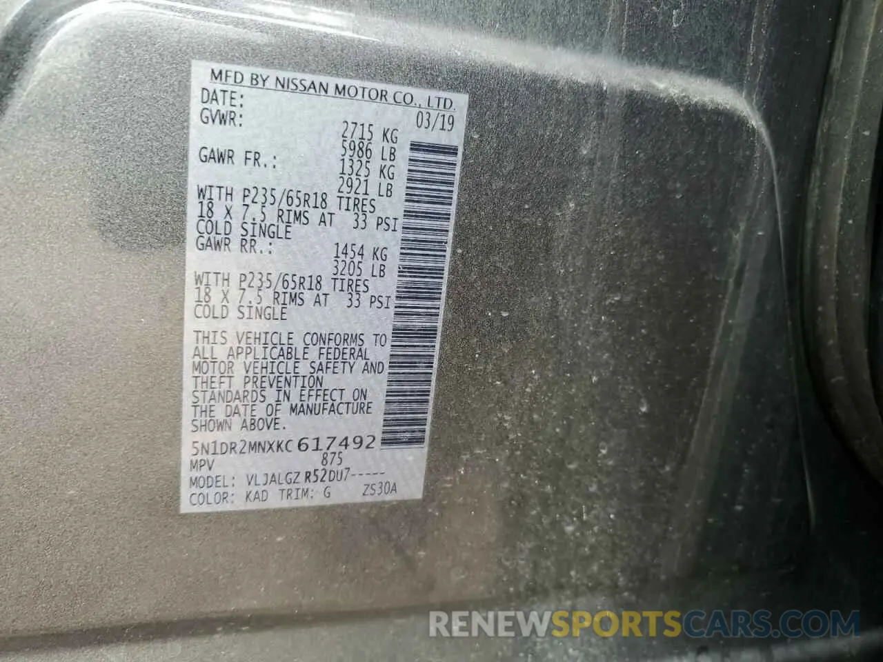 13 Photograph of a damaged car 5N1DR2MNXKC617492 NISSAN PATHFINDER 2019