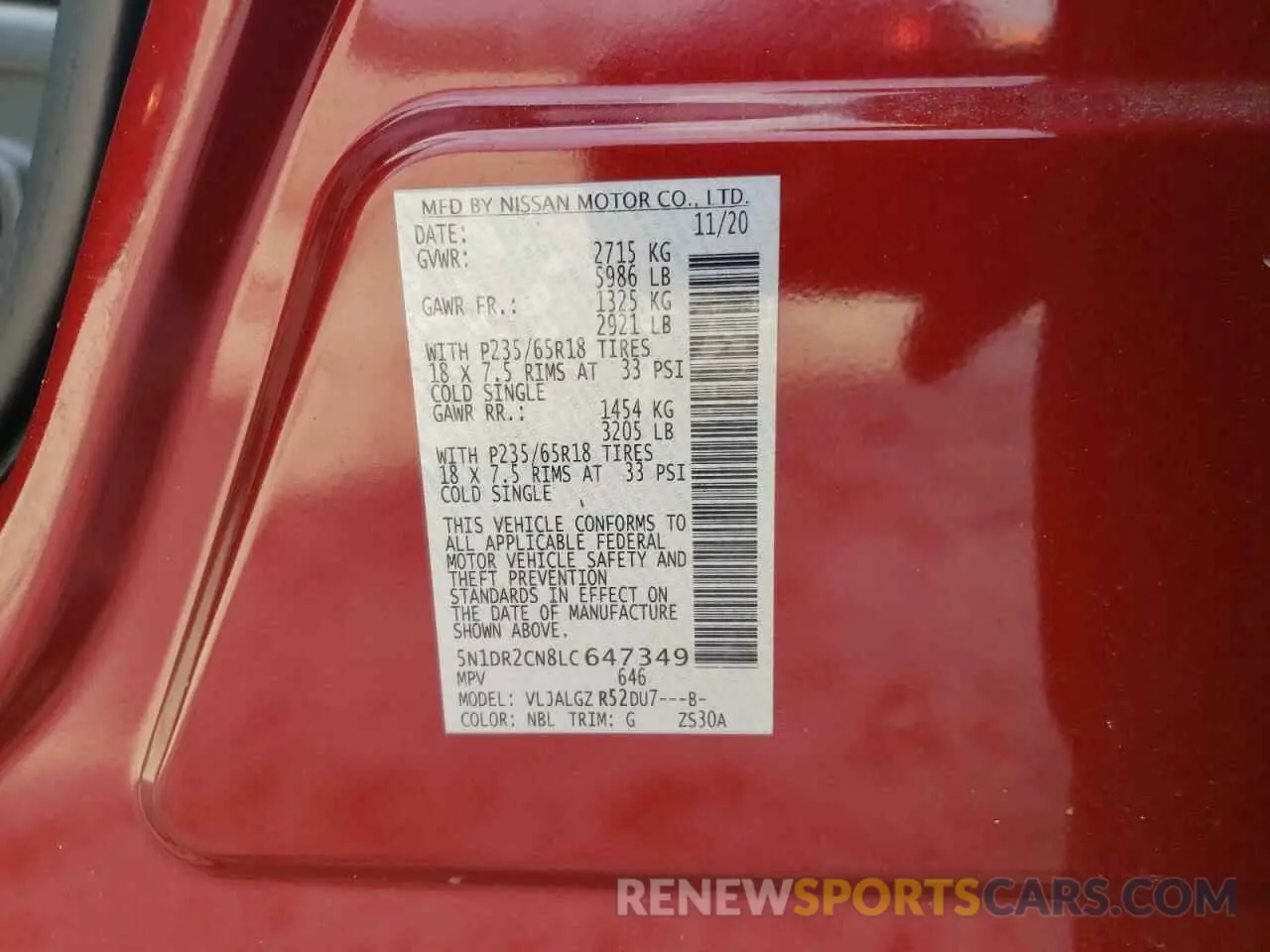14 Photograph of a damaged car 5N1DR2CN8LC647349 NISSAN PATHFINDER 2020