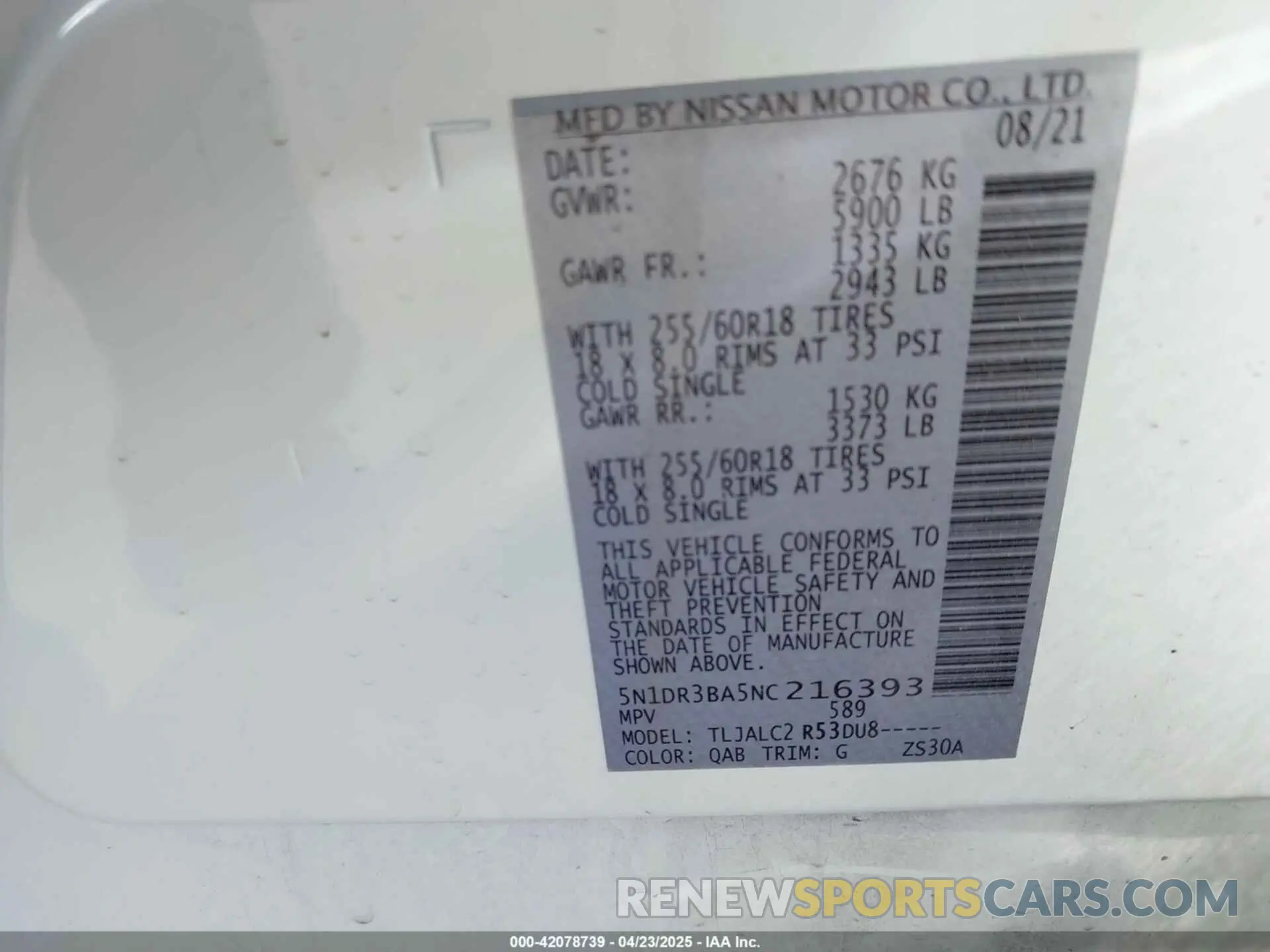 9 Photograph of a damaged car 5N1DR3BA5NC216393 NISSAN PATHFINDER 2022