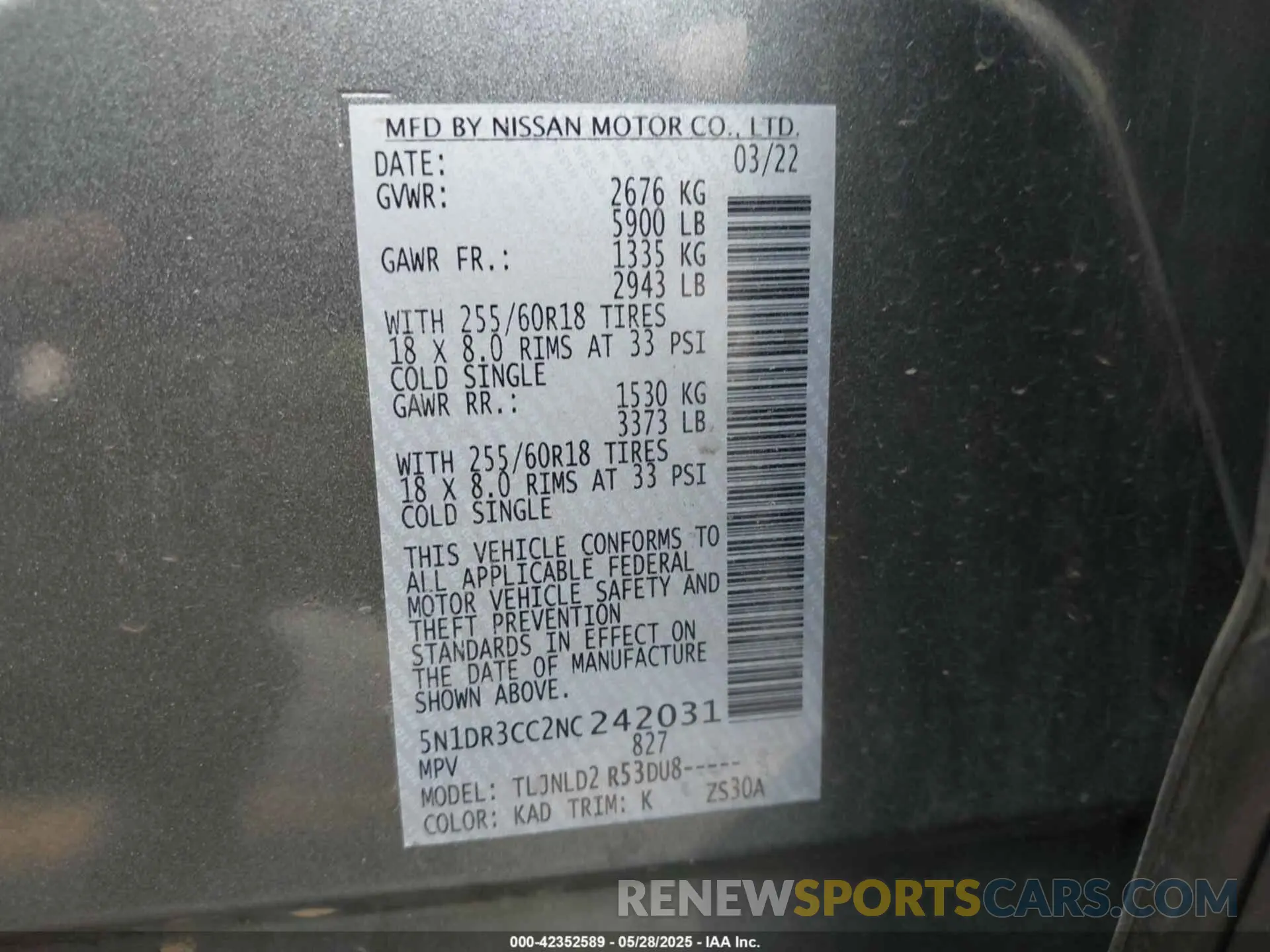 9 Photograph of a damaged car 5N1DR3CC2NC242031 NISSAN PATHFINDER 2022