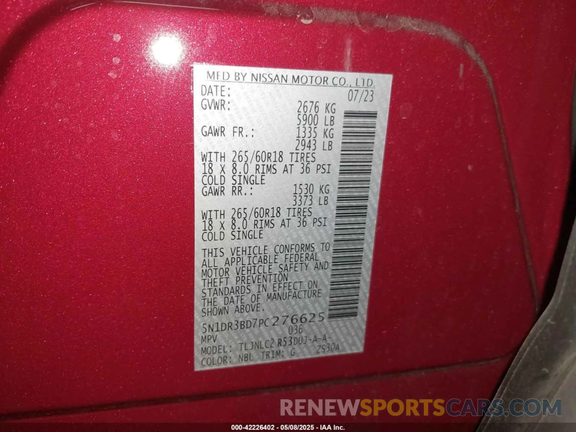 9 Photograph of a damaged car 5N1DR3BD7PC276625 NISSAN PATHFINDER 2023