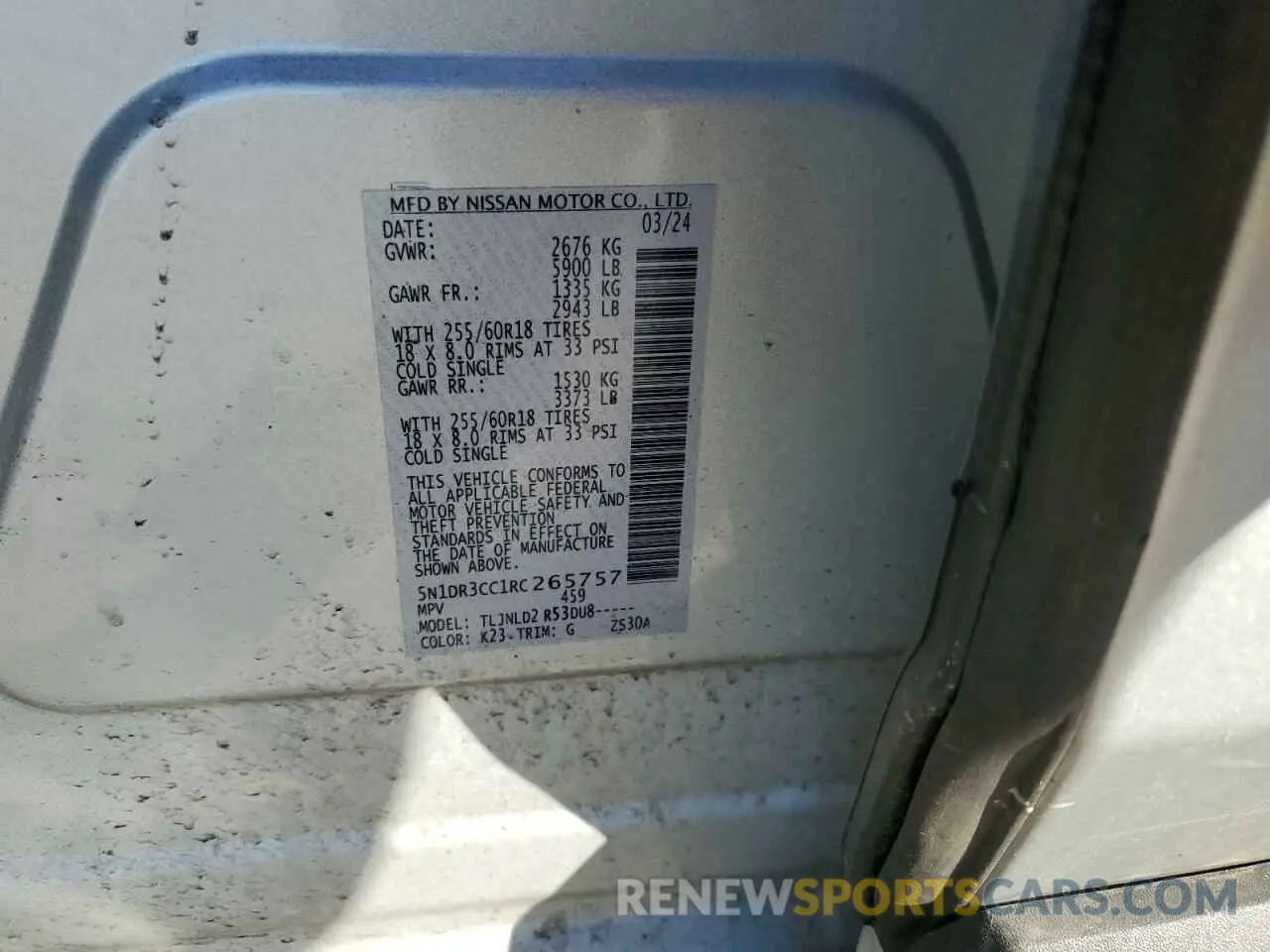13 Photograph of a damaged car 5N1DR3CC1RC265757 NISSAN PATHFINDER 2024