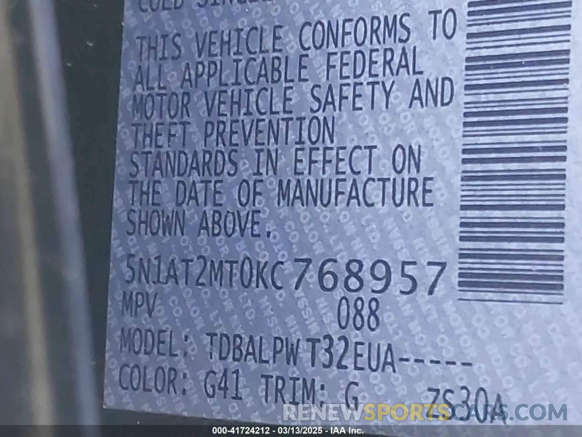 9 Photograph of a damaged car 5N1AT2MT0KC768957 NISSAN ROGUE 2019
