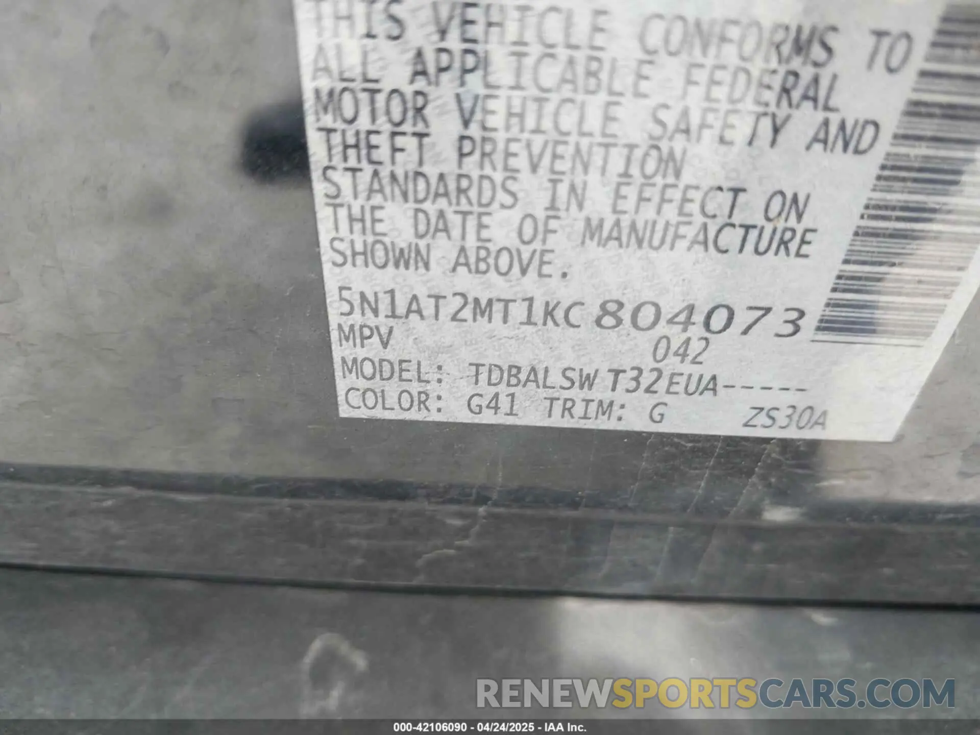 9 Photograph of a damaged car 5N1AT2MT1KC804073 NISSAN ROGUE 2019