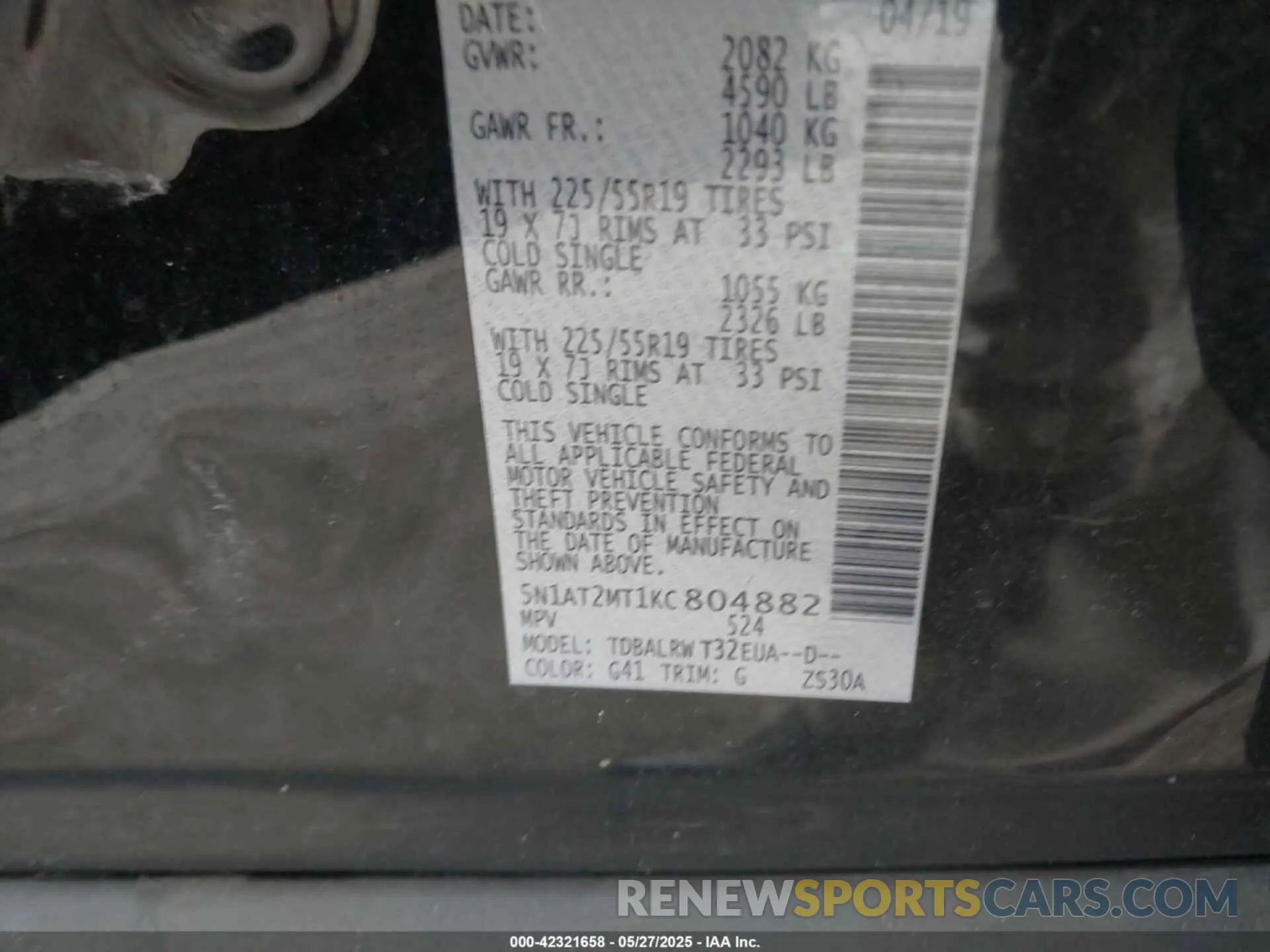 9 Photograph of a damaged car 5N1AT2MT1KC804882 NISSAN ROGUE 2019