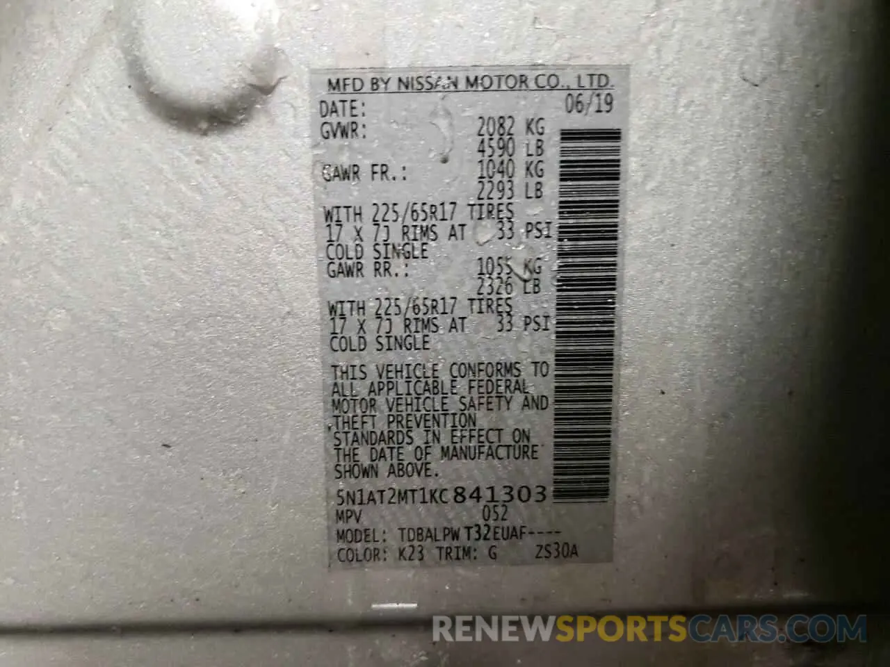13 Photograph of a damaged car 5N1AT2MT1KC841303 NISSAN ROGUE 2019