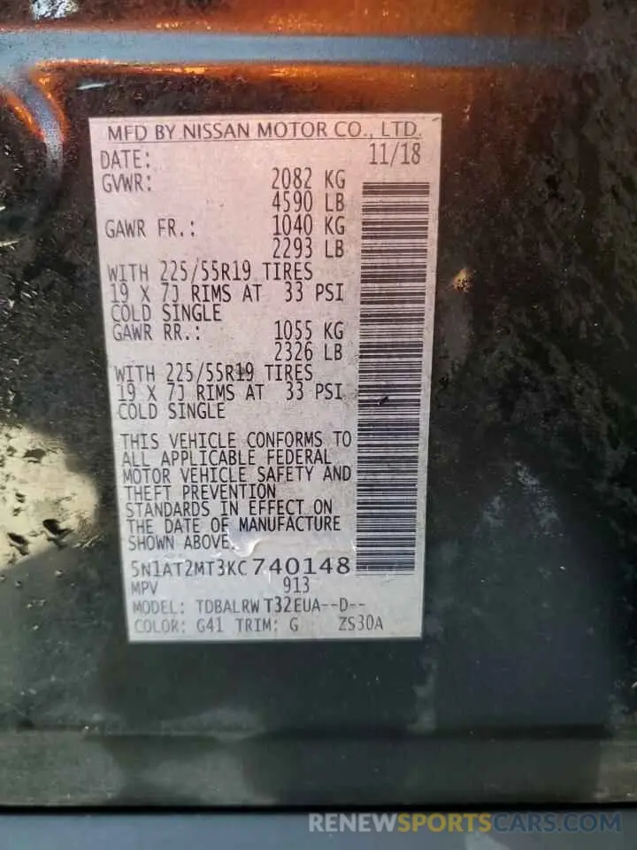 13 Photograph of a damaged car 5N1AT2MT3KC740148 NISSAN ROGUE 2019