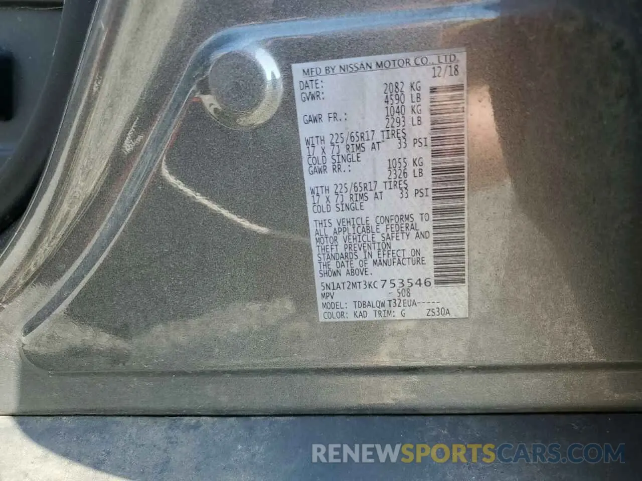 15 Photograph of a damaged car 5N1AT2MT3KC753546 NISSAN ROGUE 2019