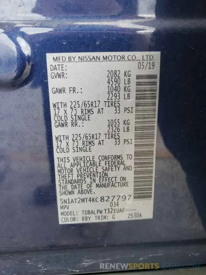 12 Photograph of a damaged car 5N1AT2MT4KC827797 NISSAN ROGUE 2019