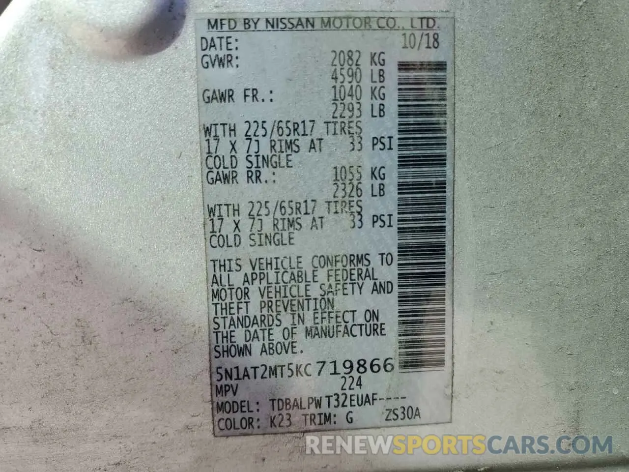 13 Photograph of a damaged car 5N1AT2MT5KC719866 NISSAN ROGUE 2019