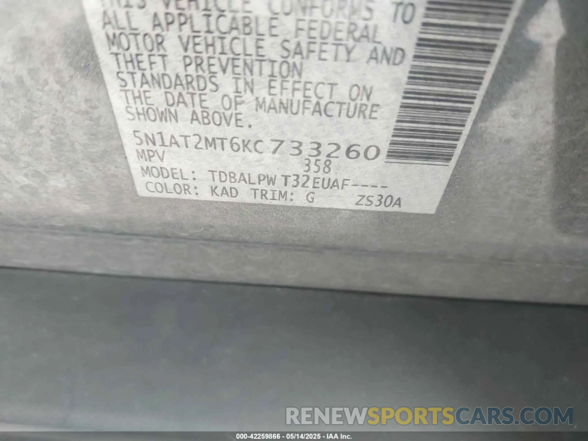 9 Photograph of a damaged car 5N1AT2MT6KC733260 NISSAN ROGUE 2019