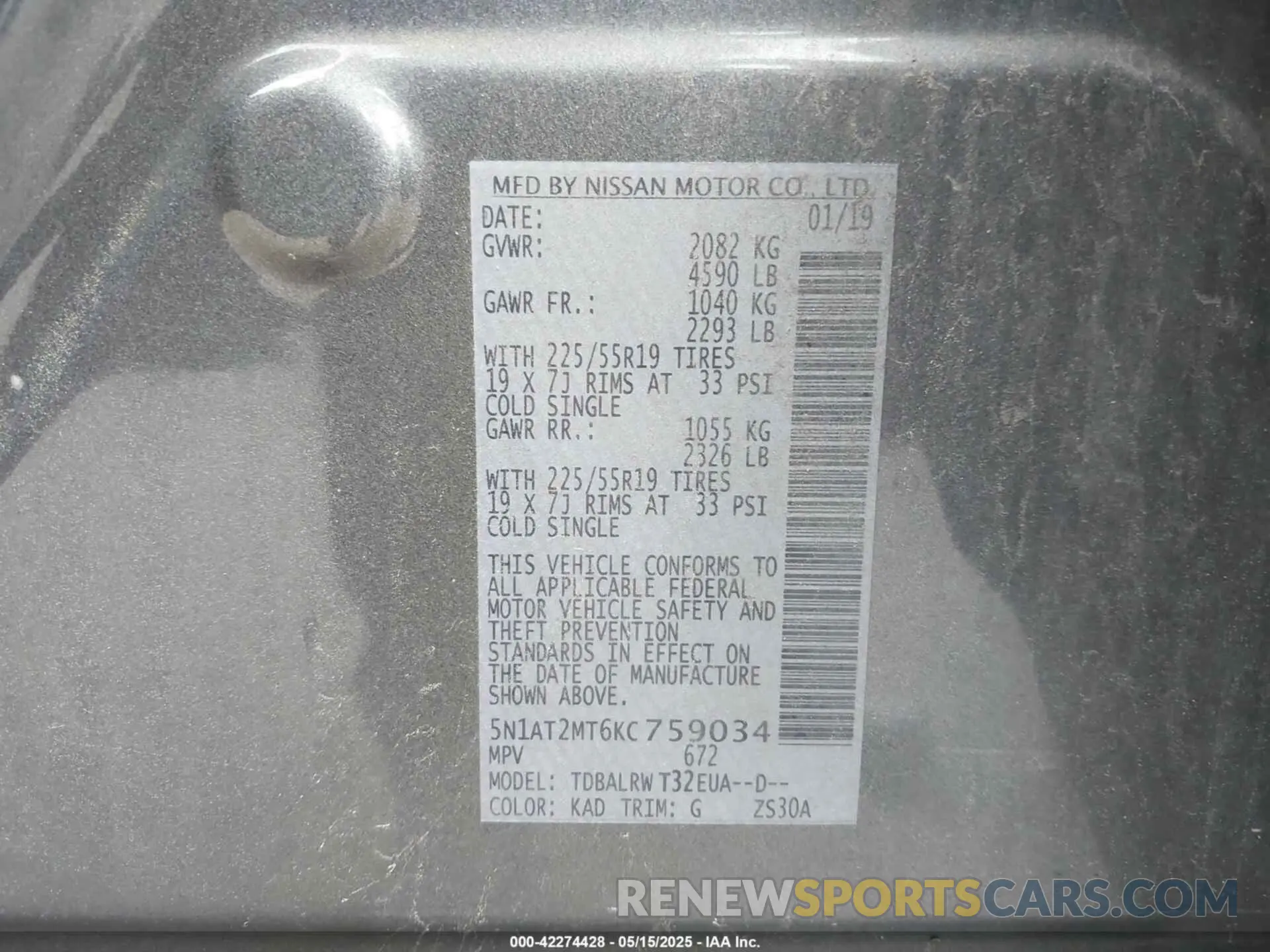 9 Photograph of a damaged car 5N1AT2MT6KC759034 NISSAN ROGUE 2019