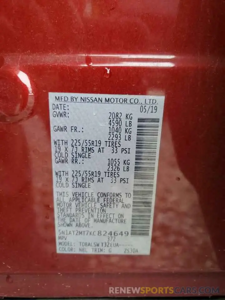 14 Photograph of a damaged car 5N1AT2MT7KC824649 NISSAN ROGUE 2019