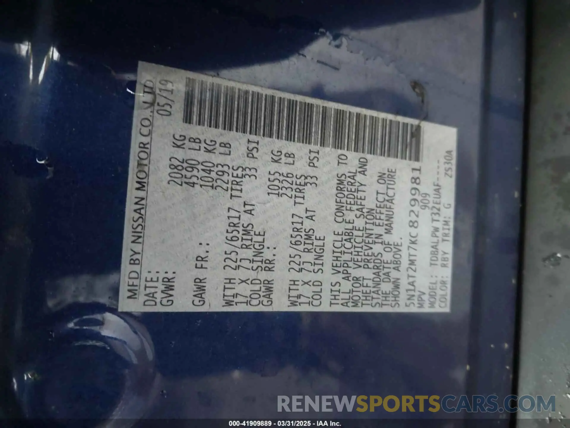 9 Photograph of a damaged car 5N1AT2MT7KC829981 NISSAN ROGUE 2019