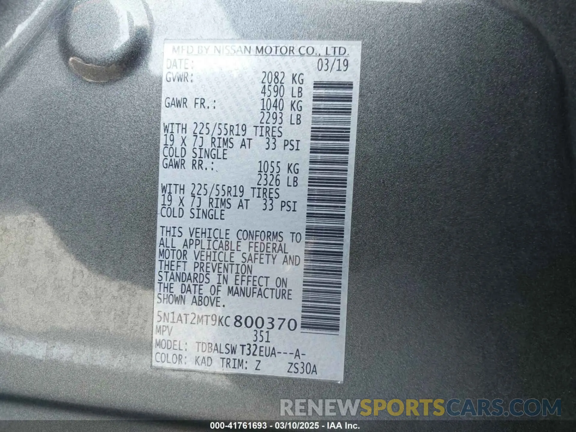 9 Photograph of a damaged car 5N1AT2MT9KC800370 NISSAN ROGUE 2019