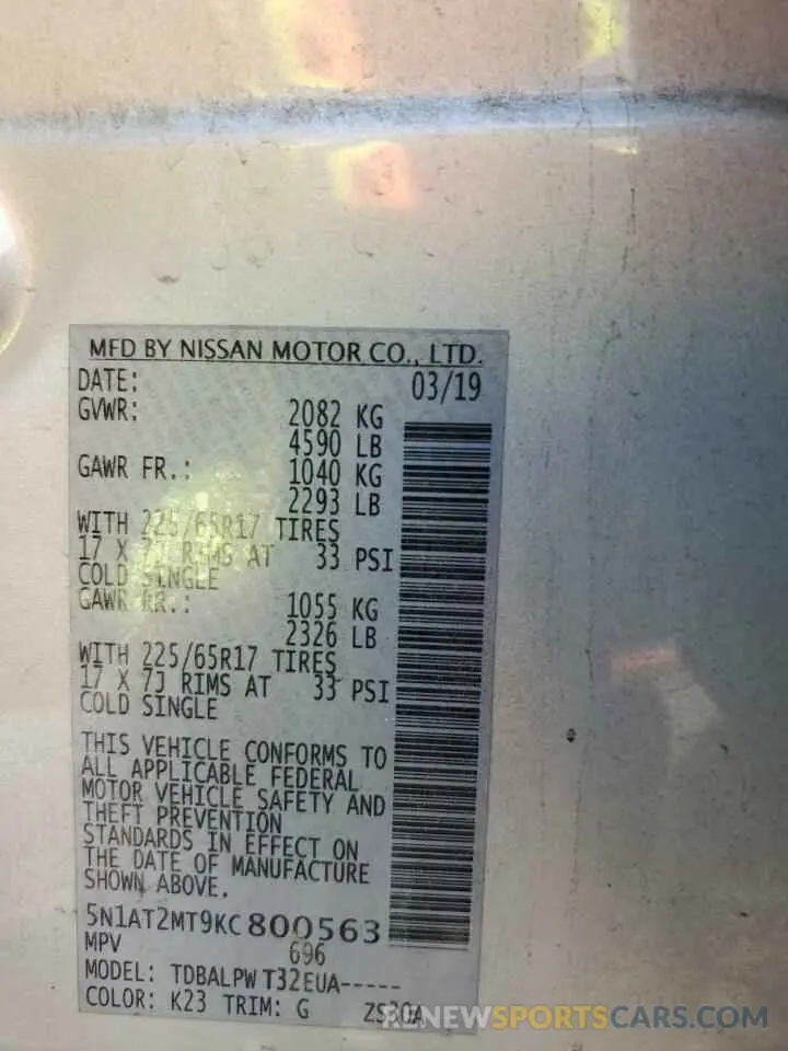 14 Photograph of a damaged car 5N1AT2MT9KC800563 NISSAN ROGUE 2019
