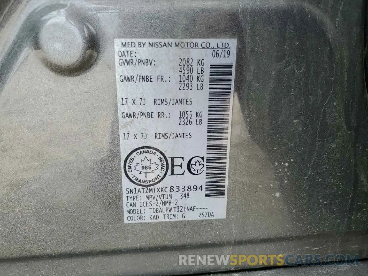 13 Photograph of a damaged car 5N1AT2MTXKC833894 NISSAN ROGUE 2019