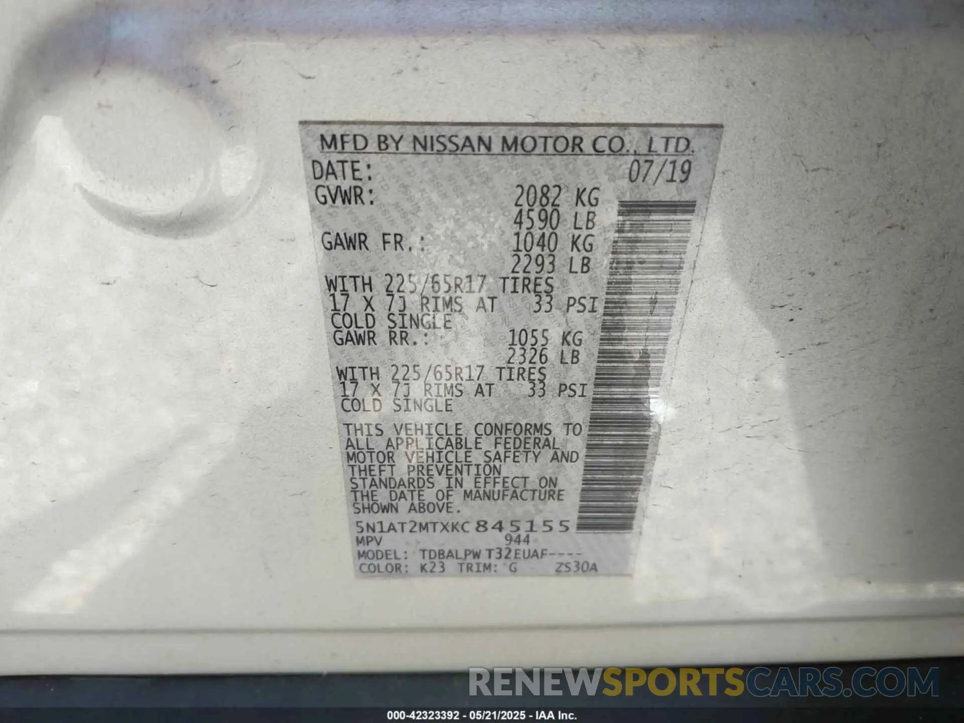 9 Photograph of a damaged car 5N1AT2MTXKC845155 NISSAN ROGUE 2019