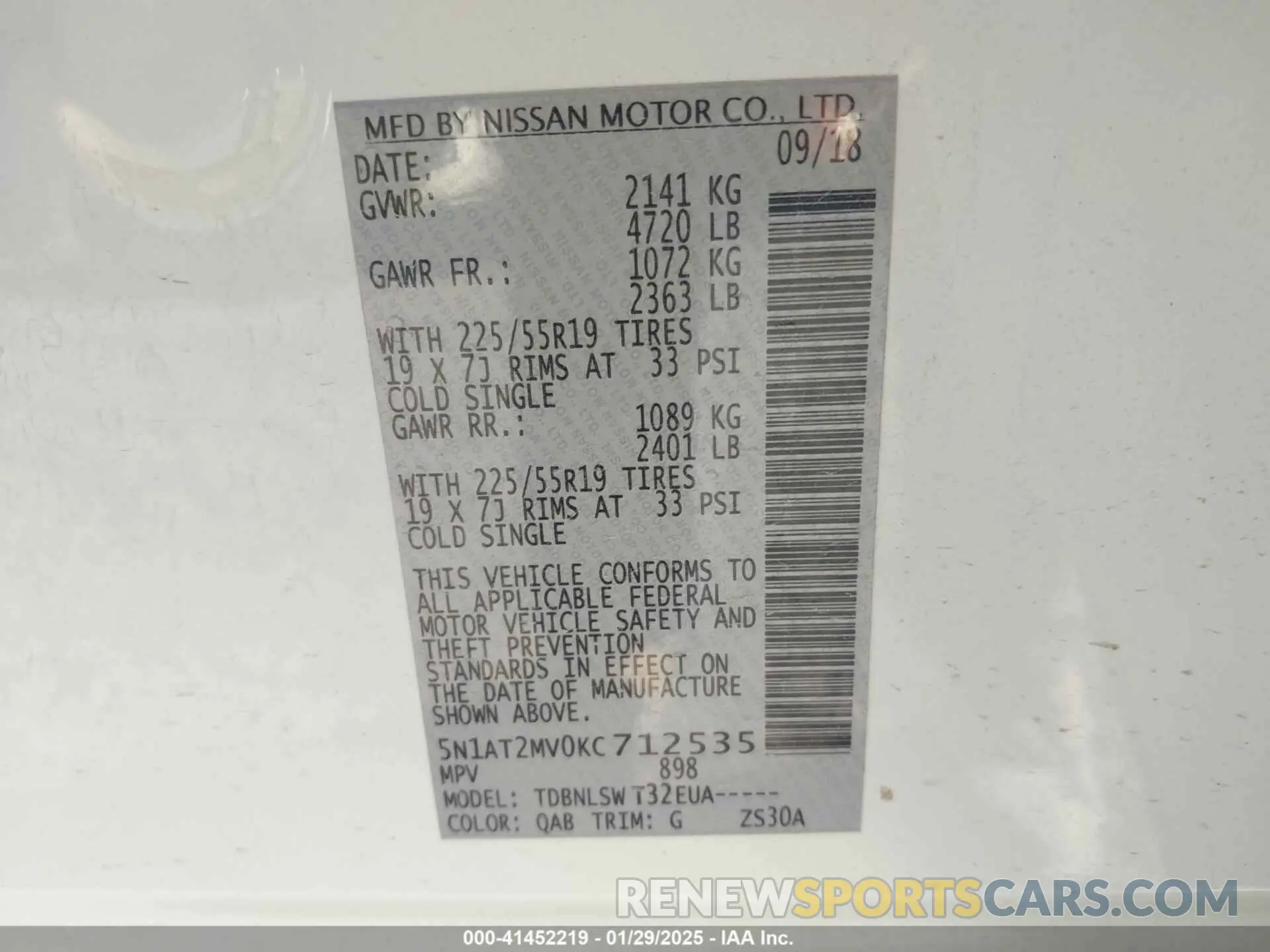9 Photograph of a damaged car 5N1AT2MV0KC712535 NISSAN ROGUE 2019