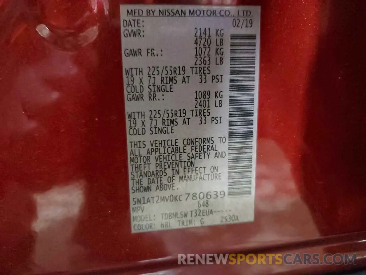 13 Photograph of a damaged car 5N1AT2MV0KC780639 NISSAN ROGUE 2019