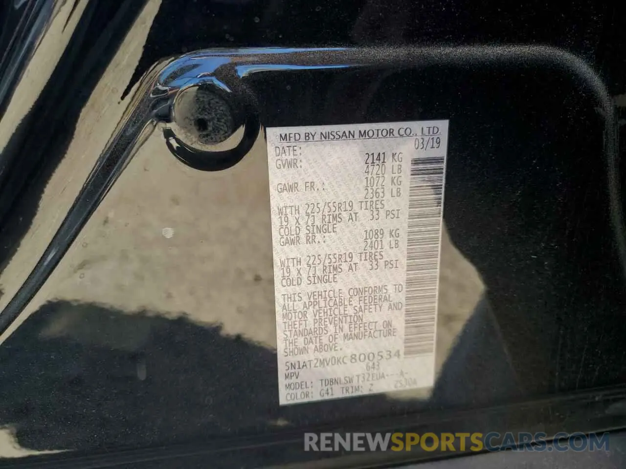 12 Photograph of a damaged car 5N1AT2MV0KC800534 NISSAN ROGUE 2019
