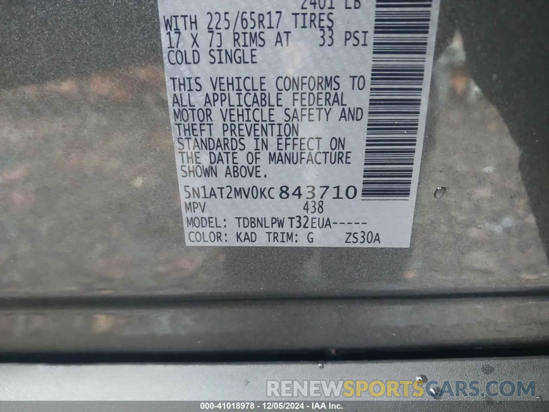 9 Photograph of a damaged car 5N1AT2MV0KC843710 NISSAN ROGUE 2019