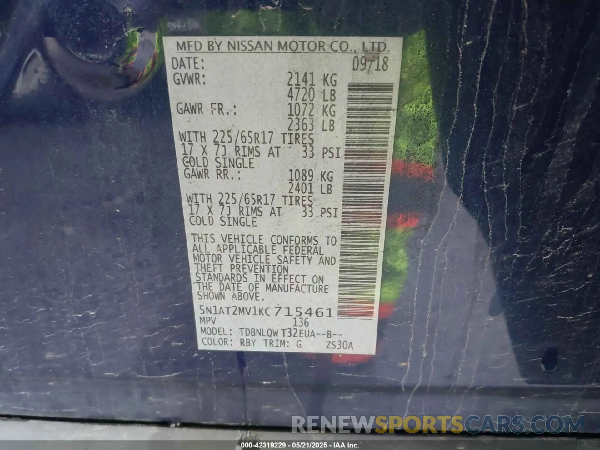 9 Photograph of a damaged car 5N1AT2MV1KC715461 NISSAN ROGUE 2019