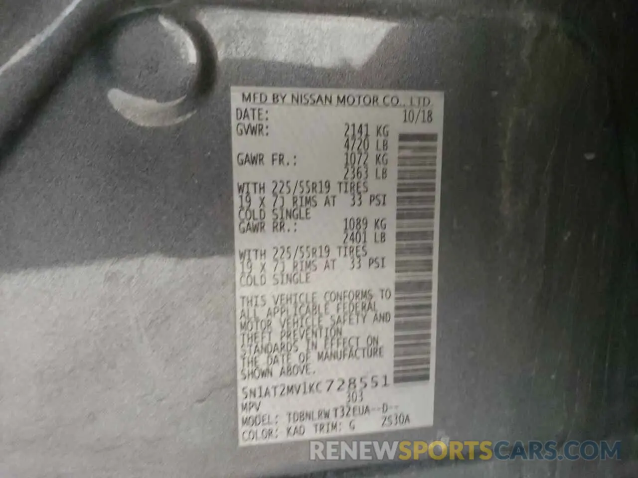 14 Photograph of a damaged car 5N1AT2MV1KC728551 NISSAN ROGUE 2019